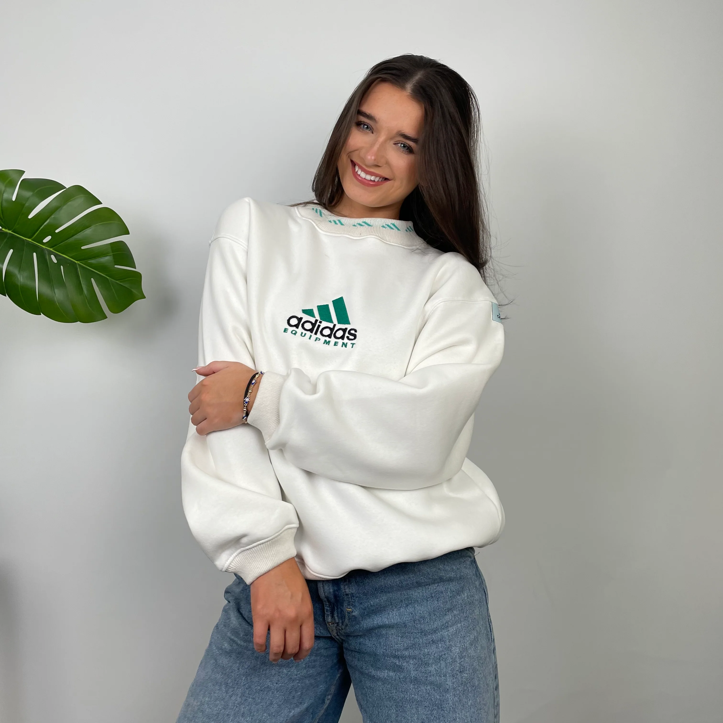 Adidas Equipment White Embroidered Spell Out Sweatshirt (M) - Image 3
