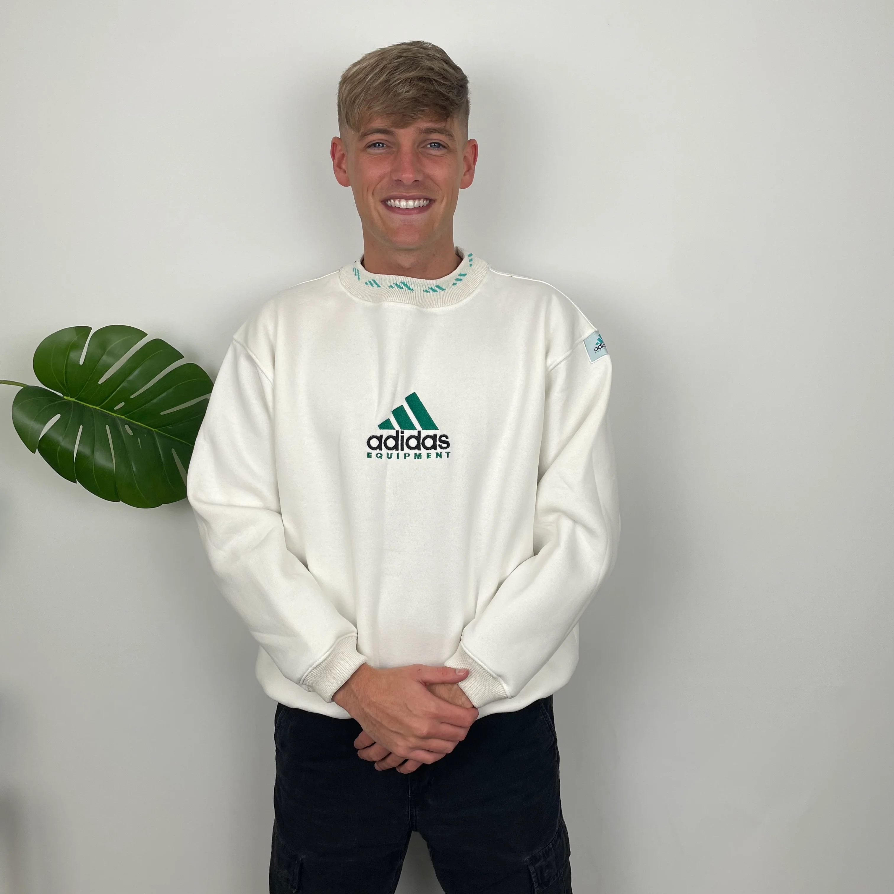 Adidas Equipment White Embroidered Spell Out Sweatshirt (S) - Image 2