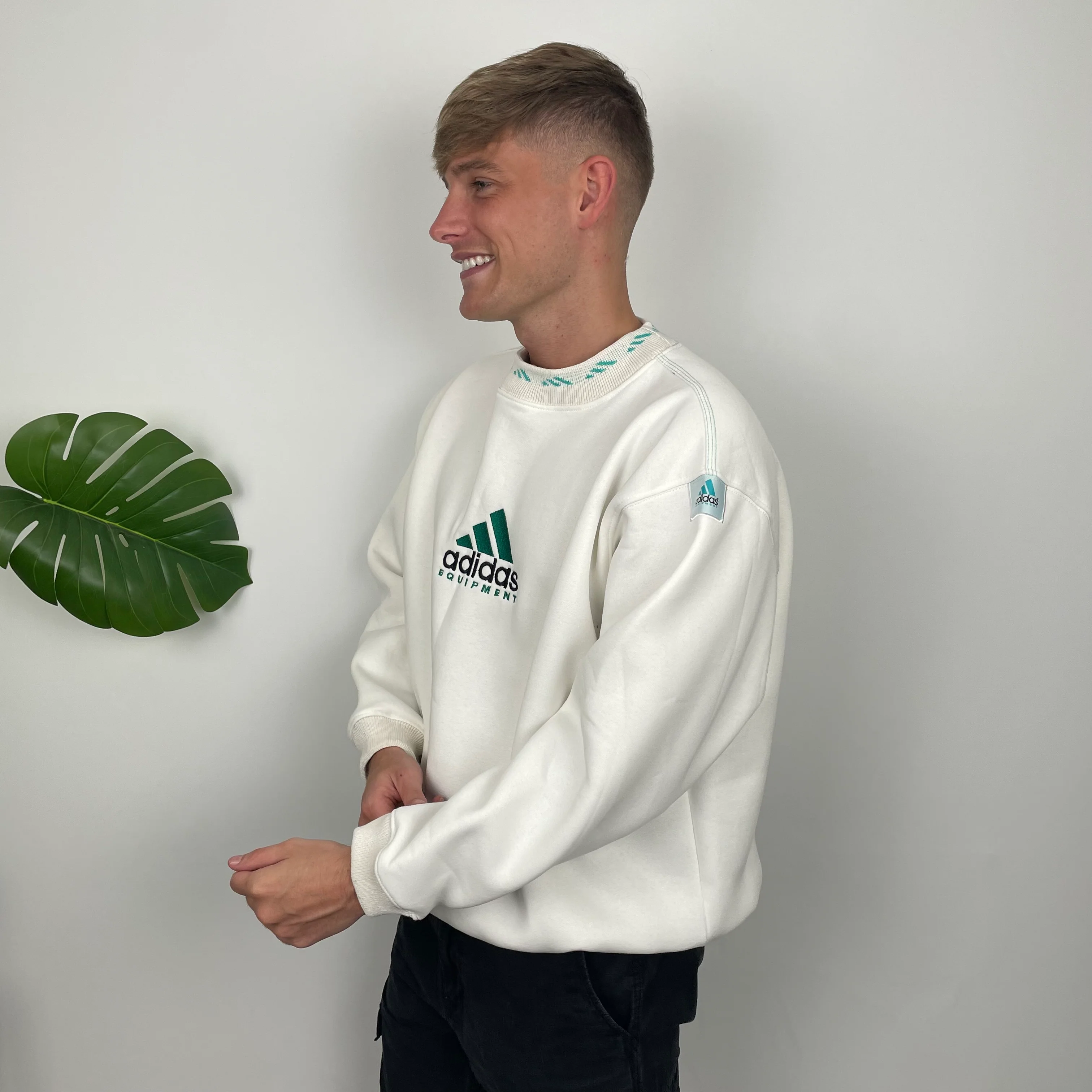 Adidas Equipment White Embroidered Spell Out Sweatshirt (S) - Image 3
