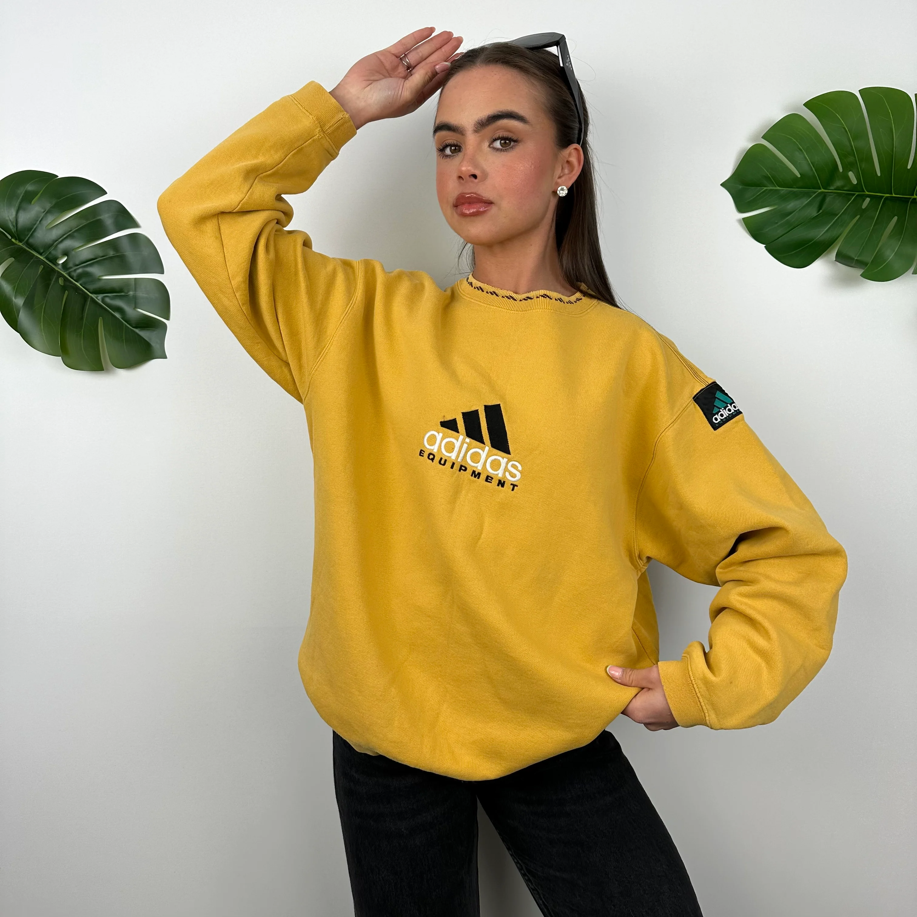 Adidas Equipment Yellow Embroidered Spell Out Sweatshirt (M) - Image 6