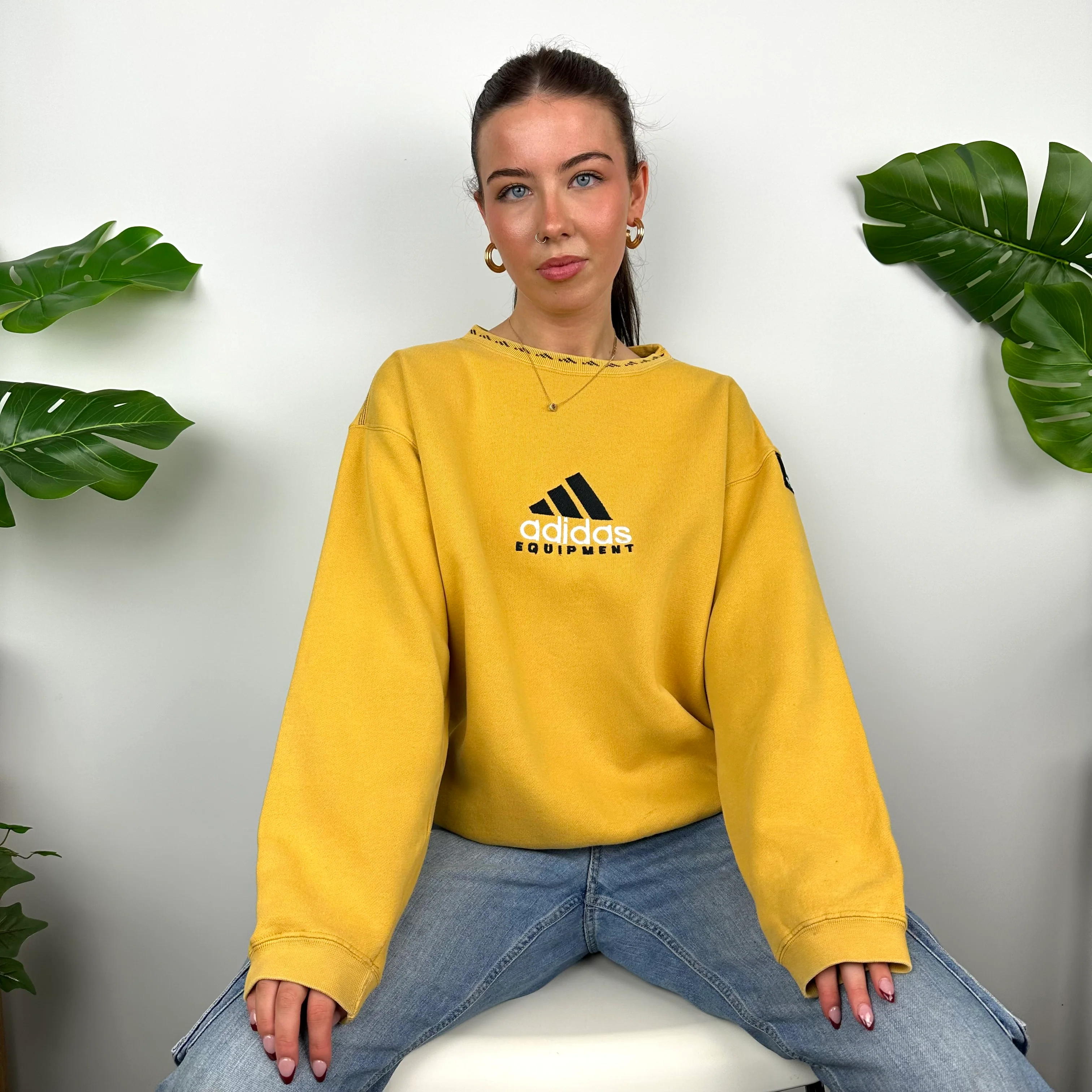 Adidas Equipment Yellow Embroidered Spell Out Sweatshirt (M) - Image 3