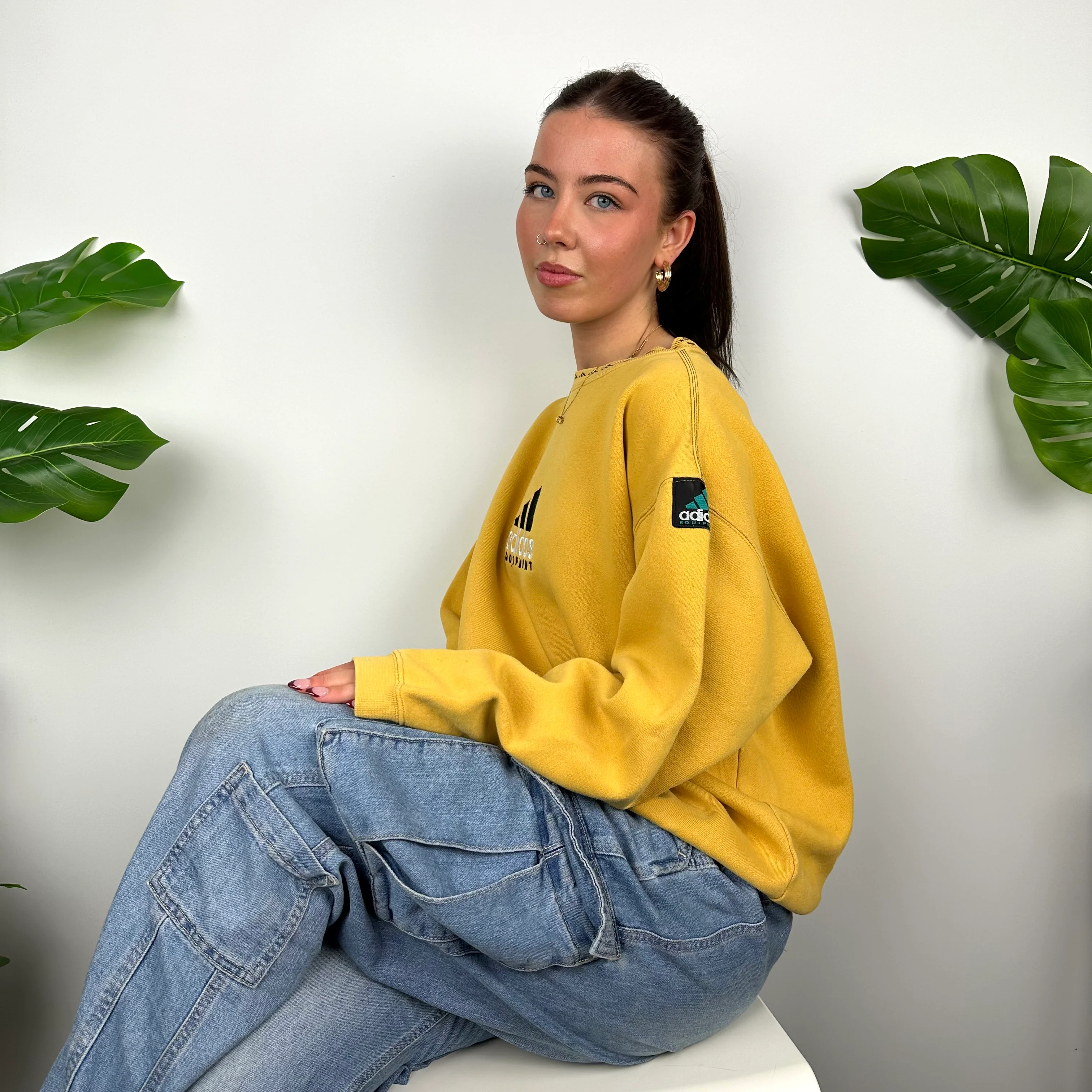 Adidas Equipment Yellow Embroidered Spell Out Sweatshirt (M) - Image 4