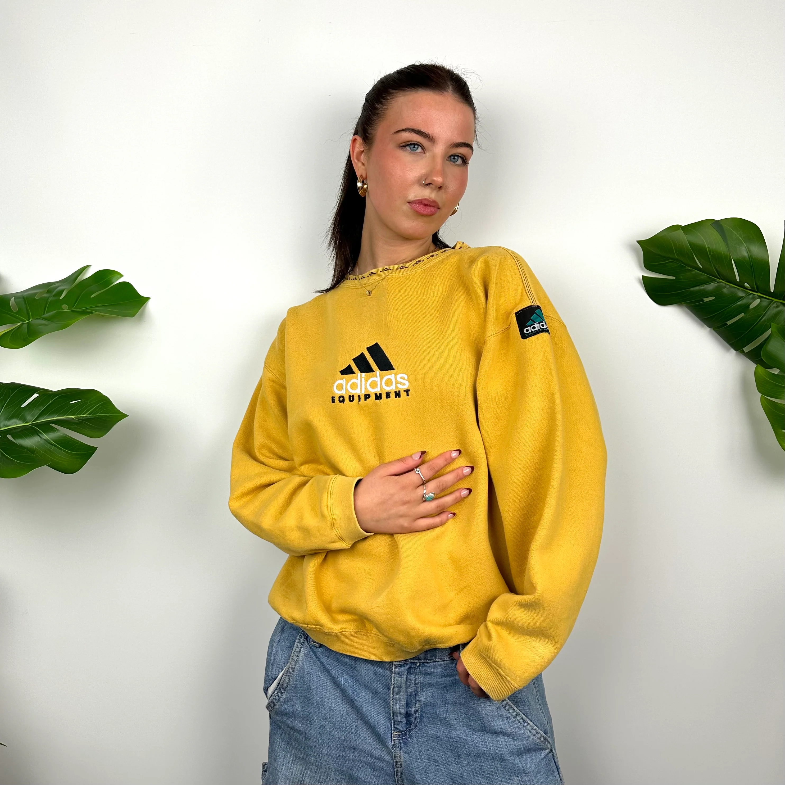 Adidas Equipment Yellow Embroidered Spell Out Sweatshirt (M) - Image 5
