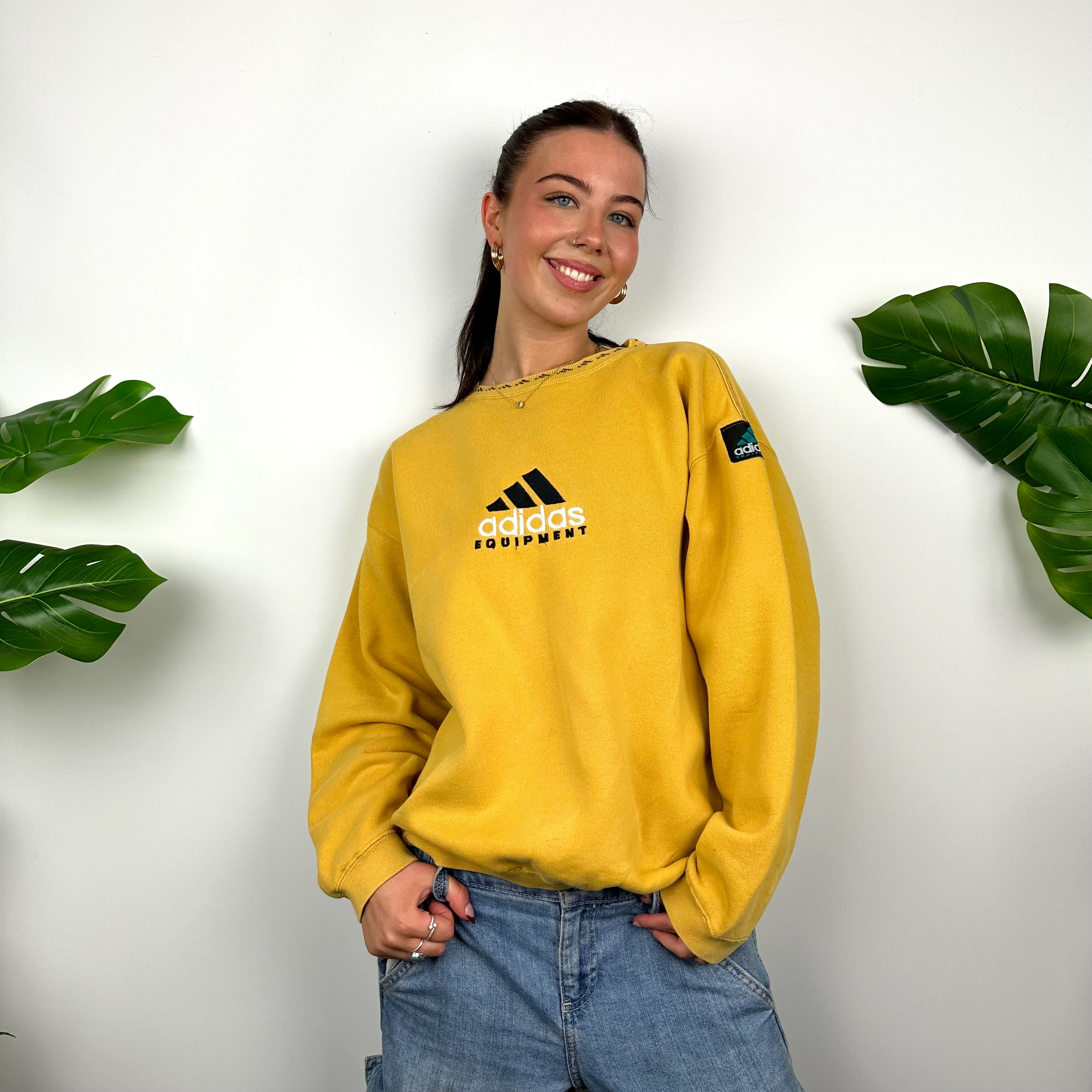 Adidas Equipment Yellow Embroidered Spell Out Sweatshirt (M) - Image 6