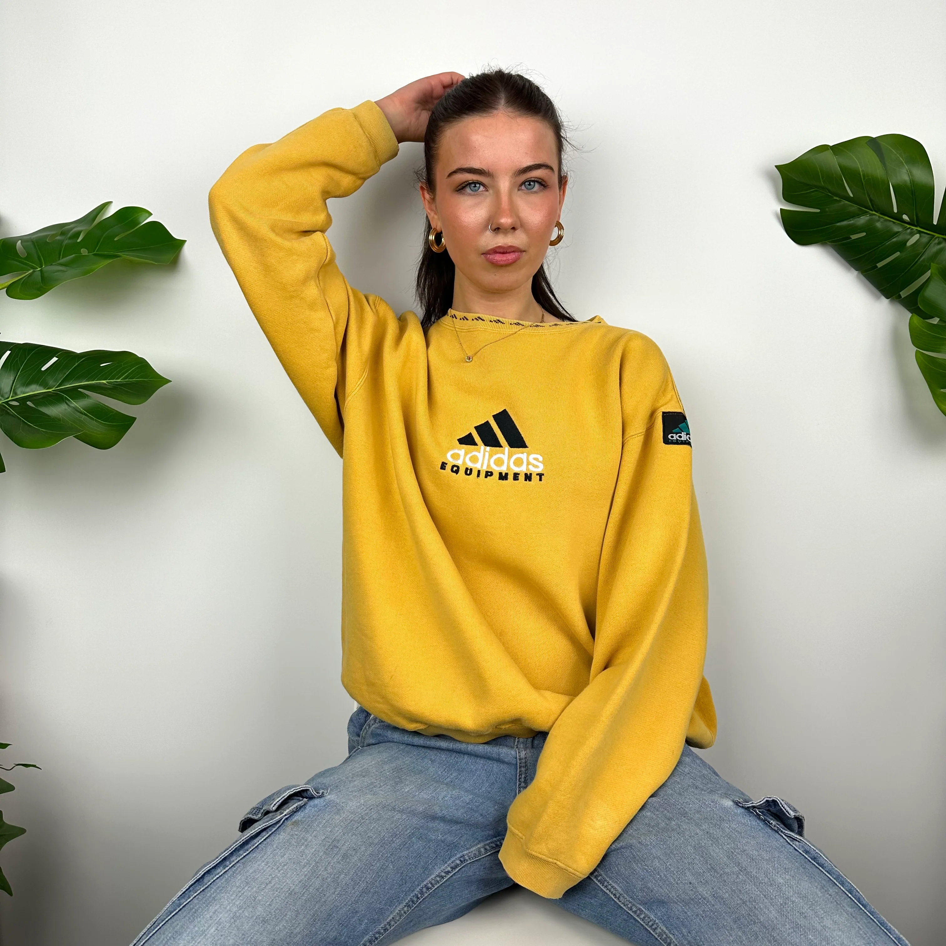 Adidas Equipment Yellow Embroidered Spell Out Sweatshirt (M) - Image 9