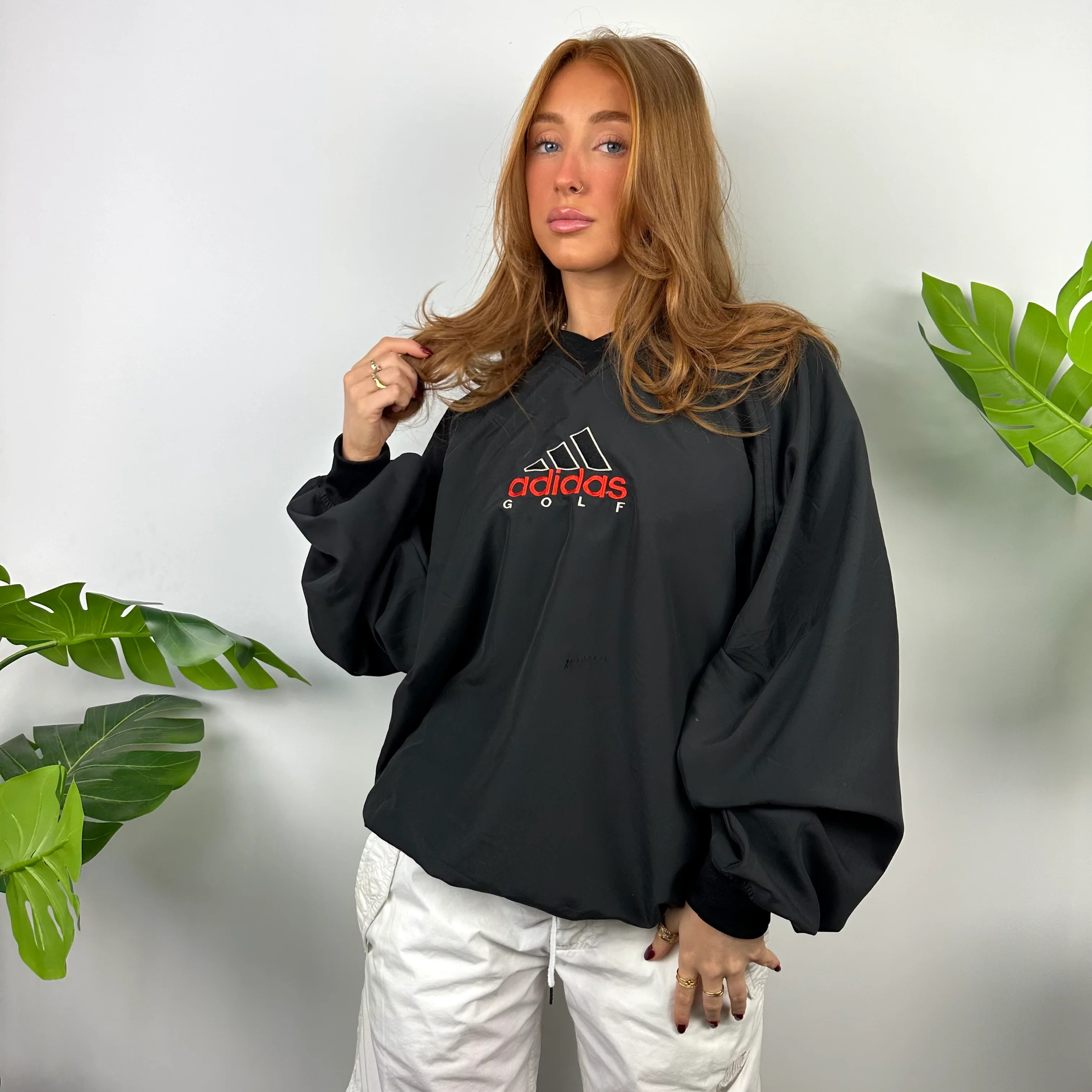 Adidas Golf Black Embroidered Spell Out Pullover Windbreaker Jacket (L) - Image 2