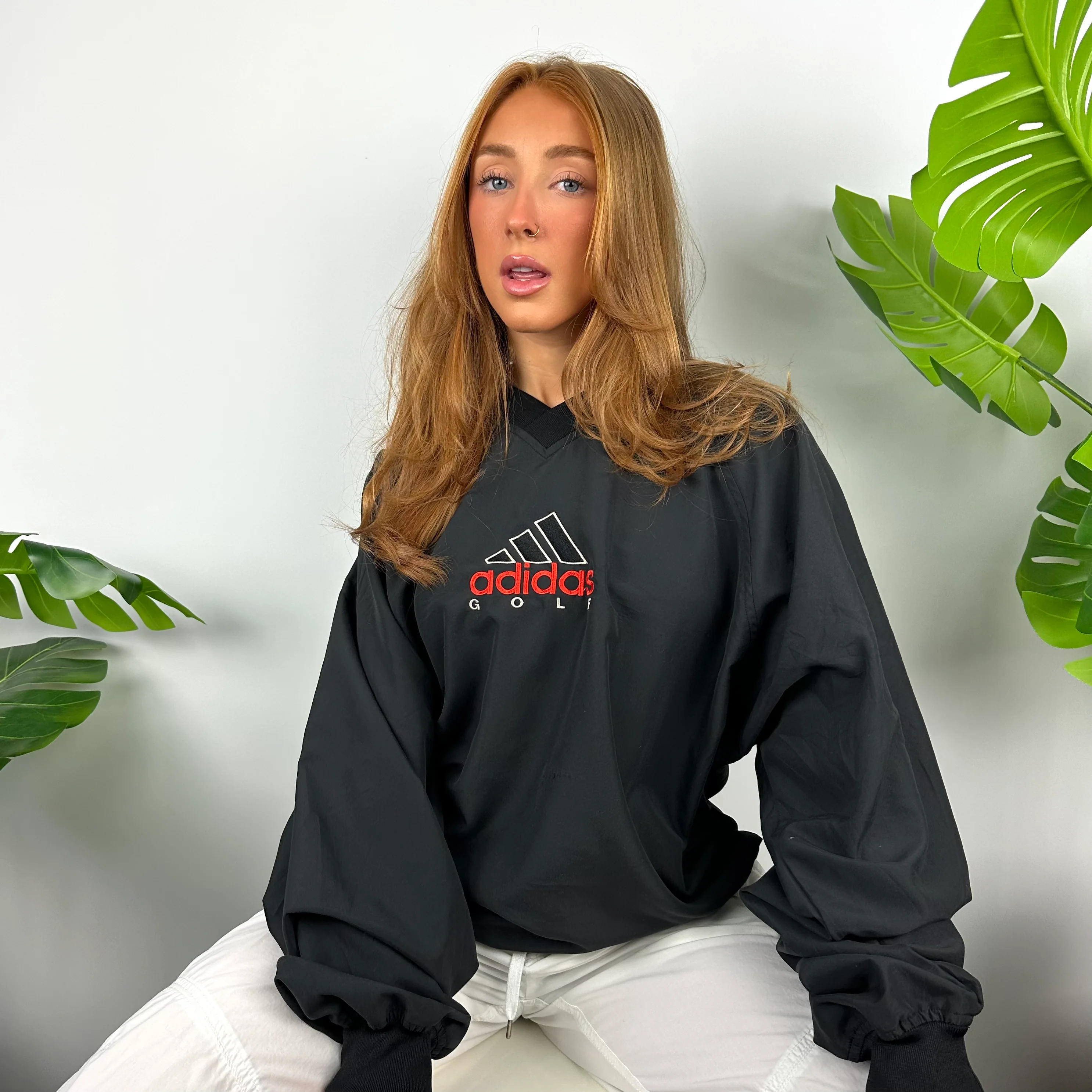 Adidas Golf Black Embroidered Spell Out Pullover Windbreaker Jacket (L) - Image 3