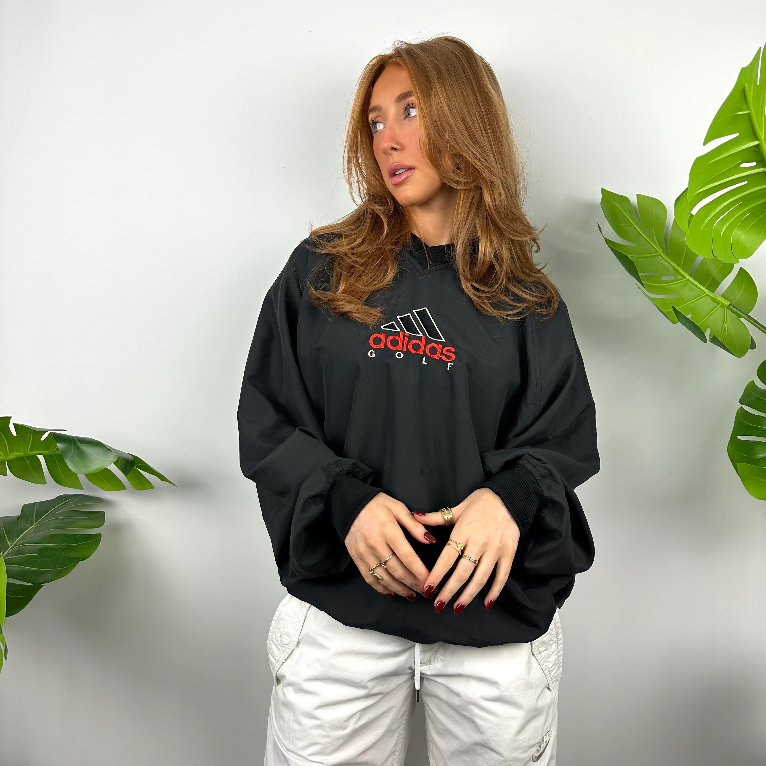 Adidas Golf Black Embroidered Spell Out Pullover Windbreaker Jacket (L) - Image 5