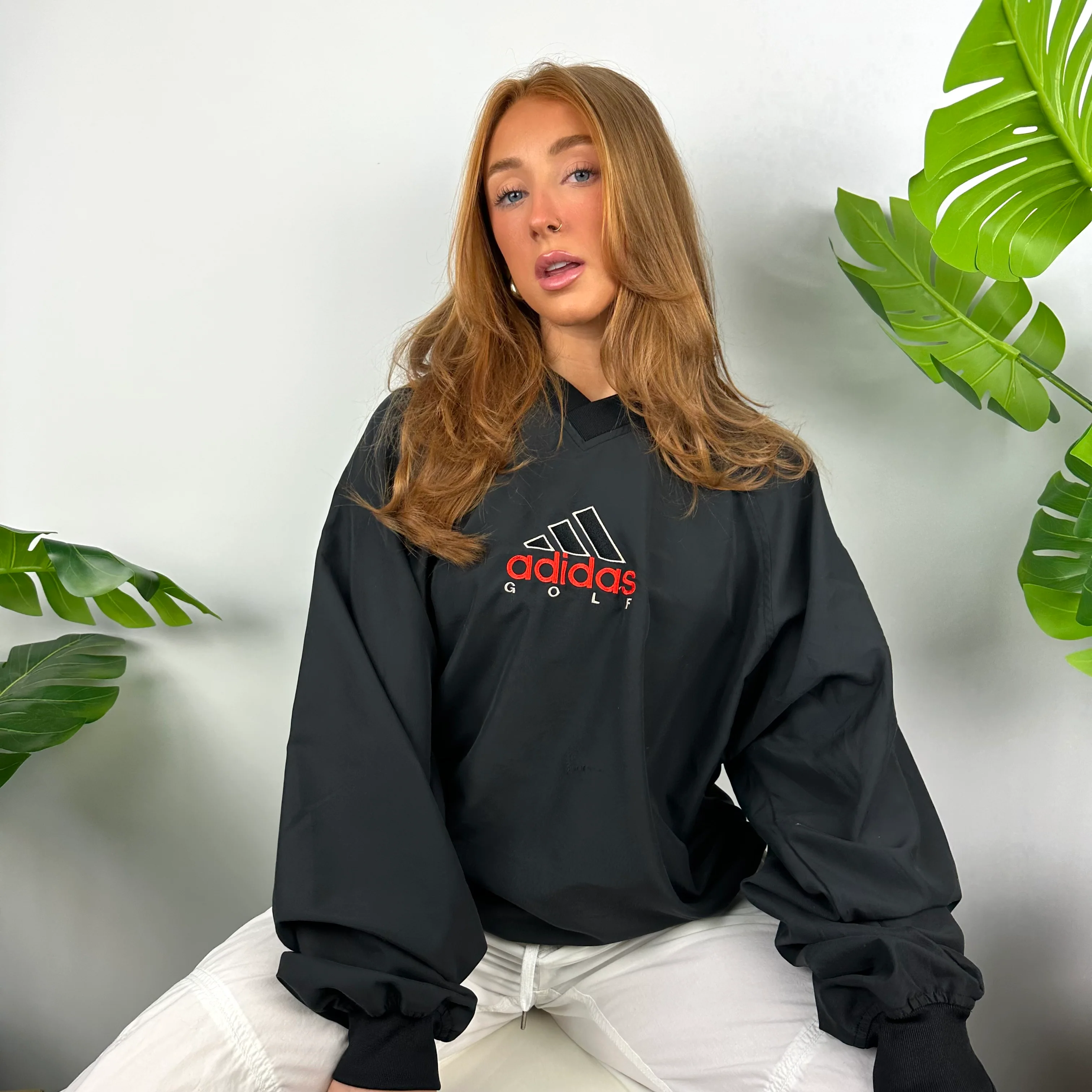 Adidas Golf Black Embroidered Spell Out Pullover Windbreaker Jacket (L) - Image 6