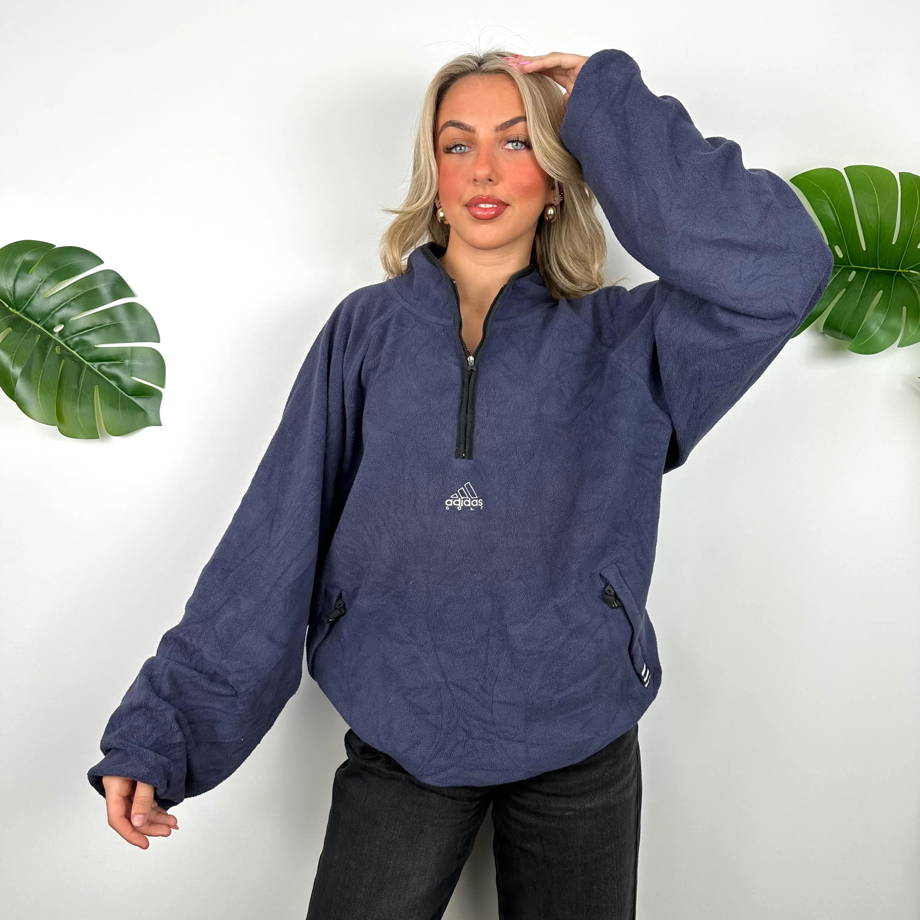 Adidas Golf Navy Embroidered Spell Out Teddy Bear Fleece Quarter Zip (XL) - Image 4