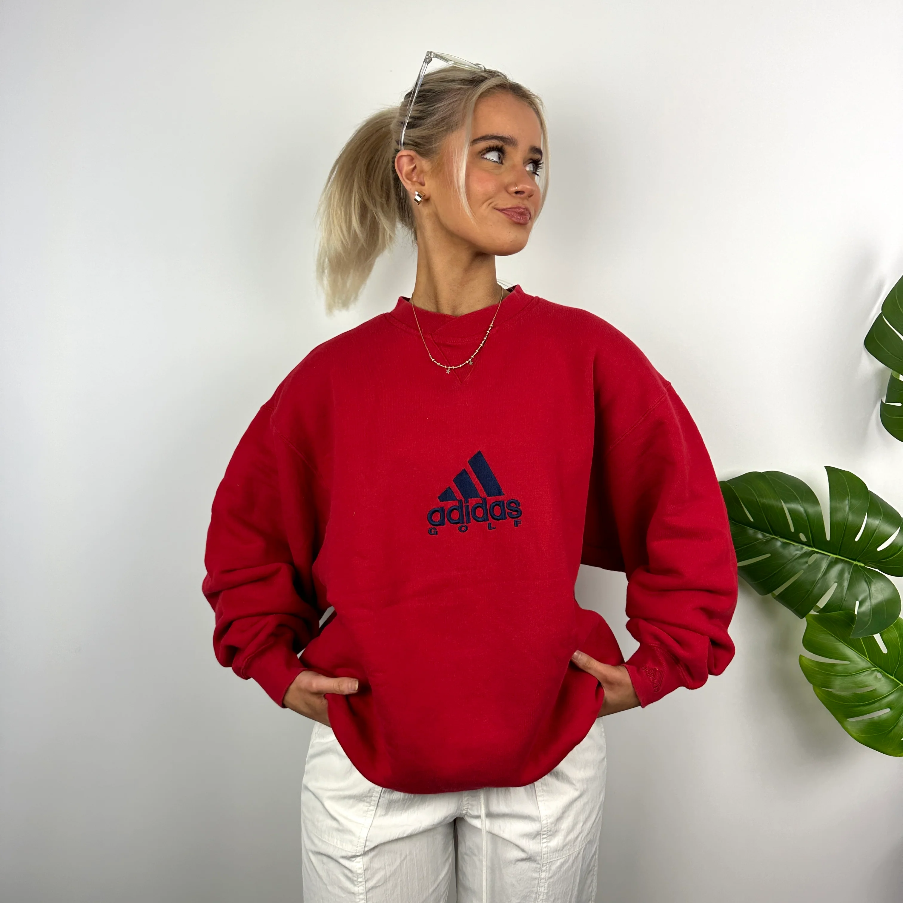 Adidas Golf RARE Red Embroidered Spell Out Sweatshirt (L) - Image 2