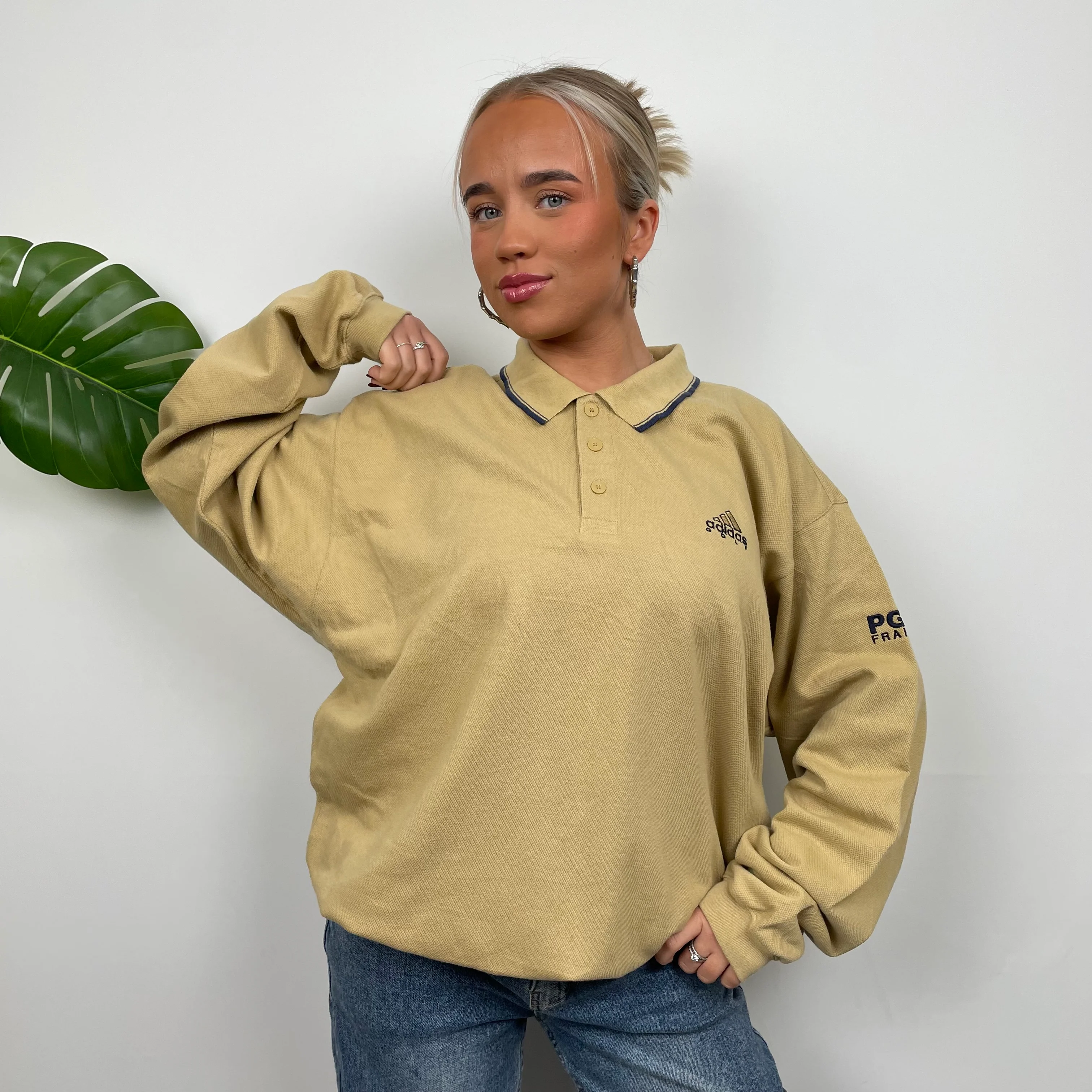 Adidas Golf RARE Tan Embroidered Spell Out Sweatshirt (L) - Image 3