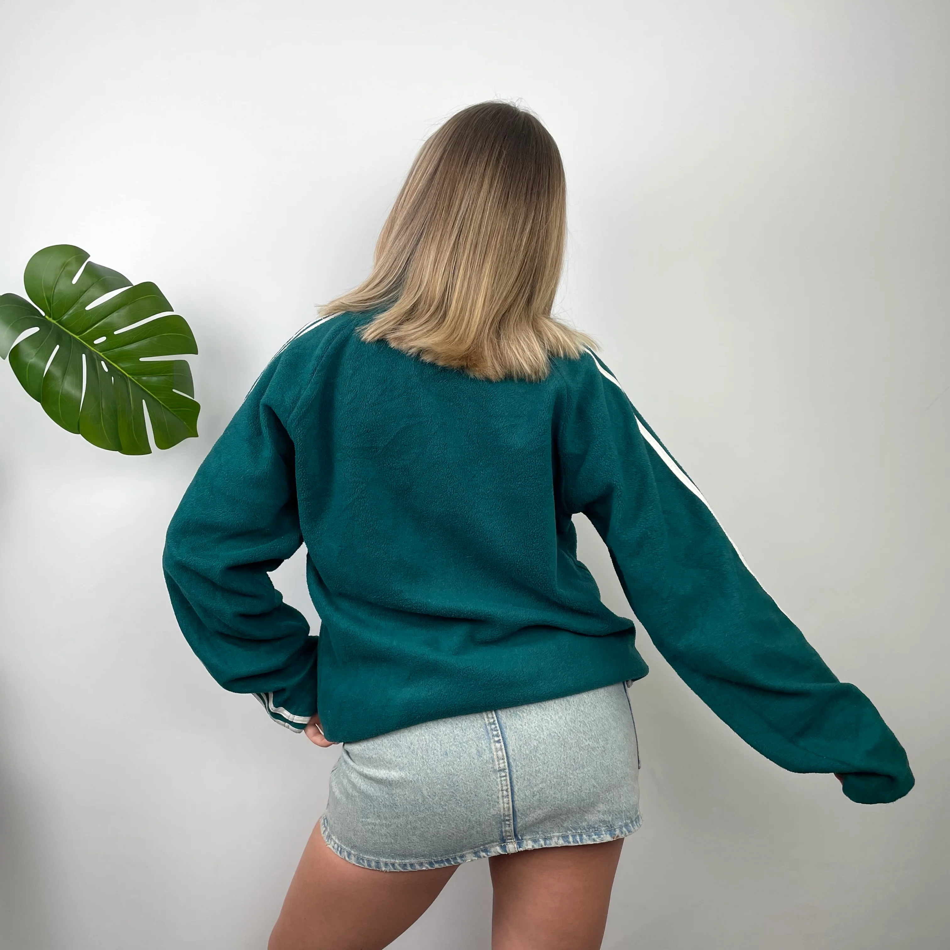 Adidas Green Embroidered Spell Out Fleece Quarter Zip Sweatshirt (XL) - Image 5