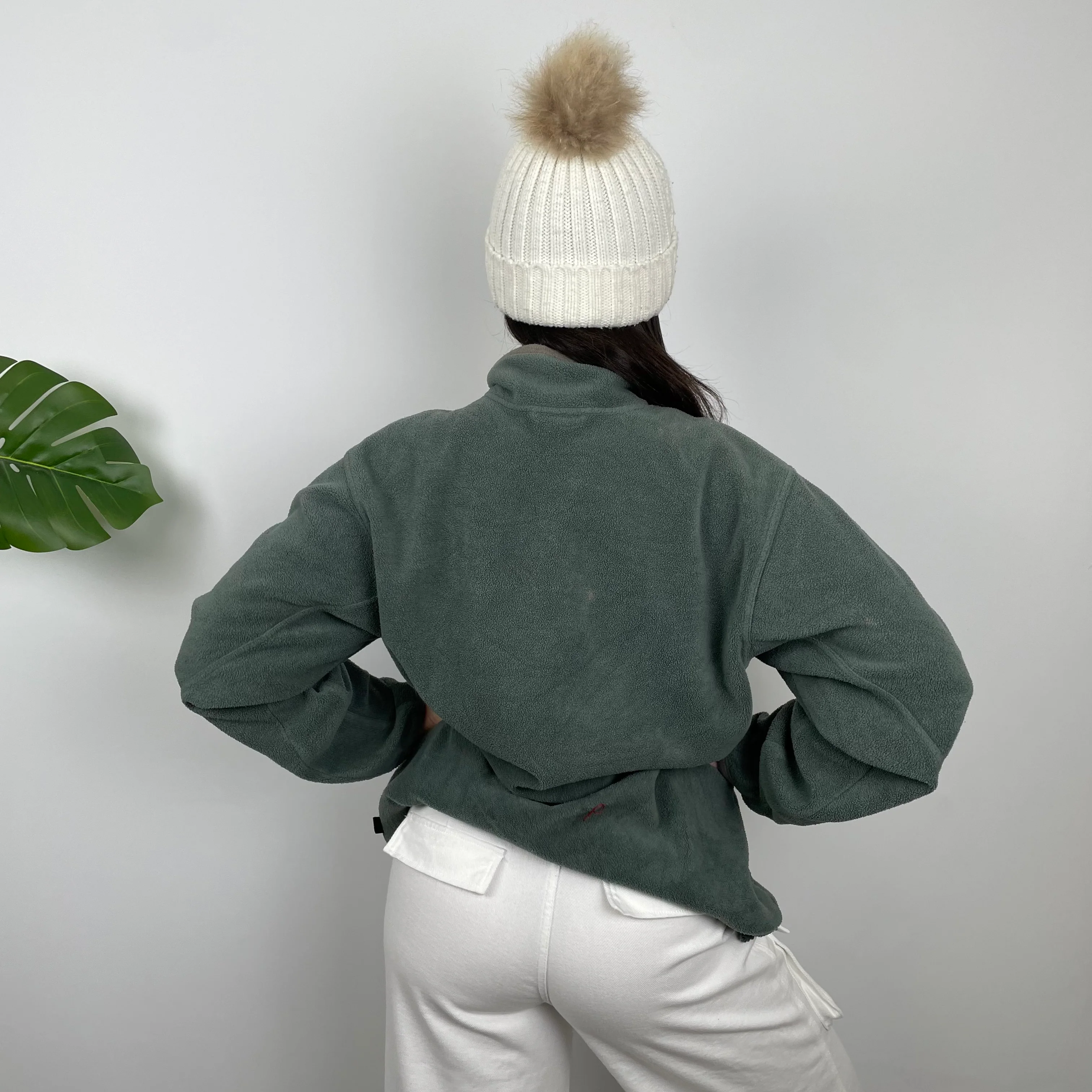 Adidas Green Embroidered Spell Out Fleece Quarter Zip Sweatshirt (XL) - Image 4