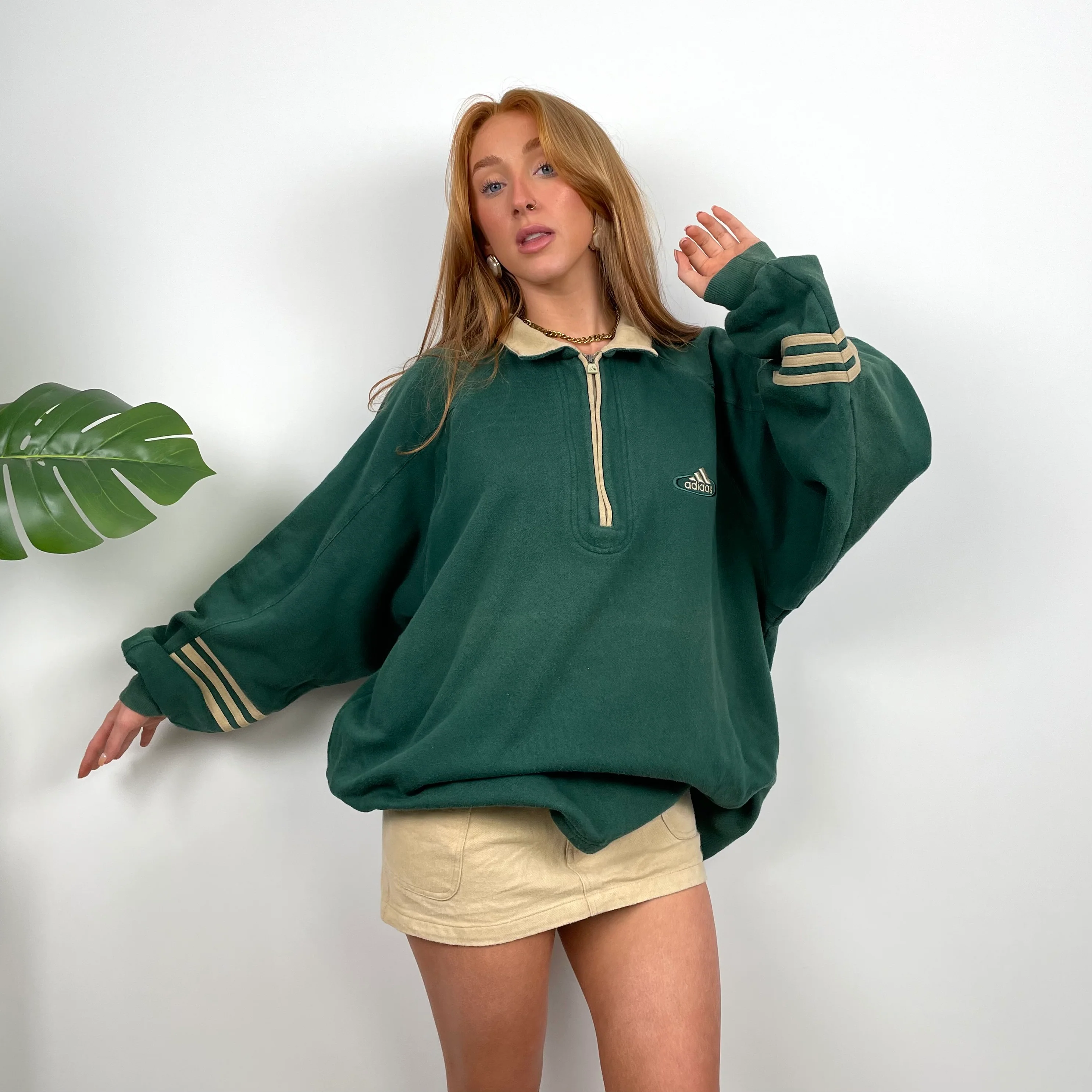 Adidas Green Embroidered Spell Out Quarter Zip Sweatshirt (L) - Image 4
