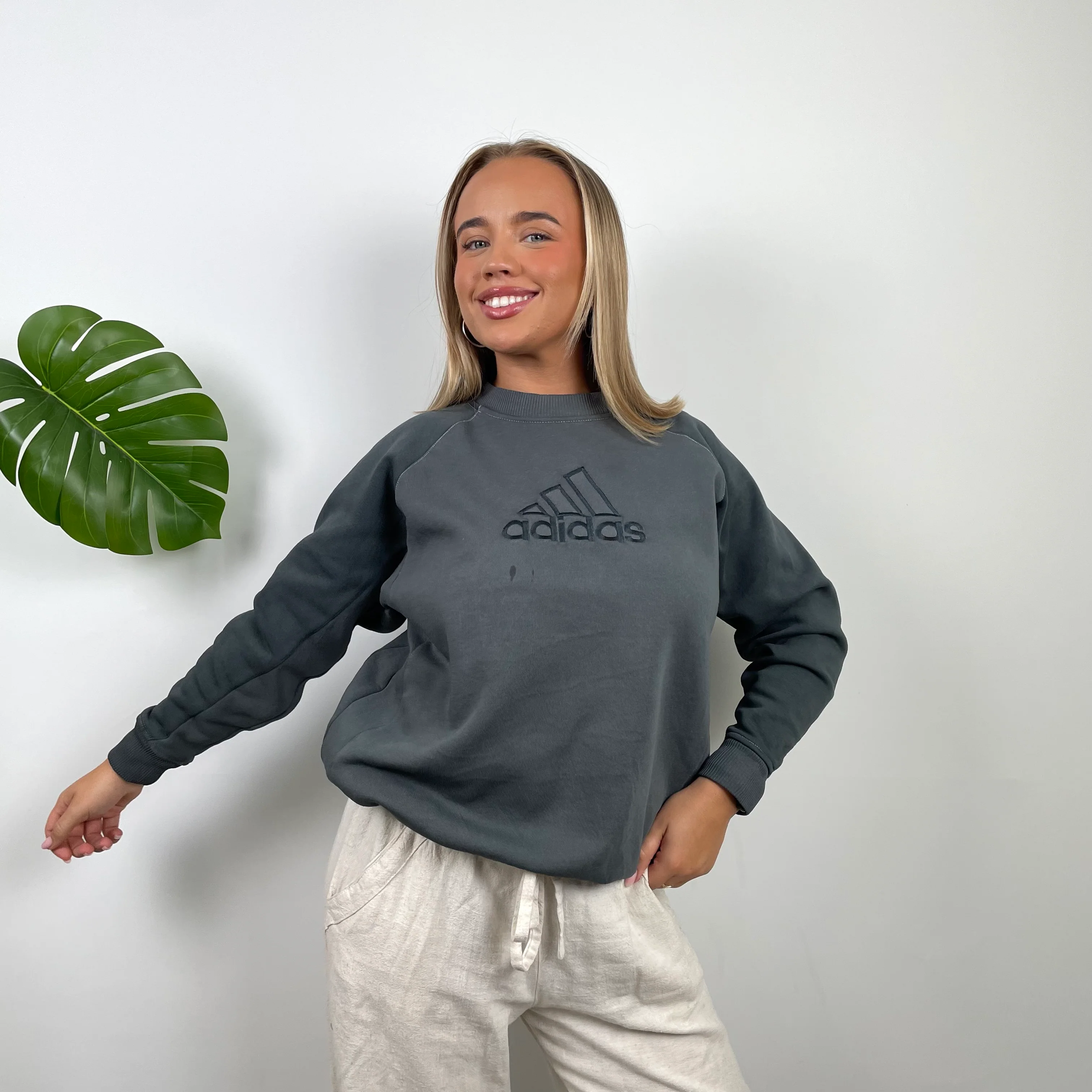 Adidas Green Embroidered Spell Out Sweatshirt (S)