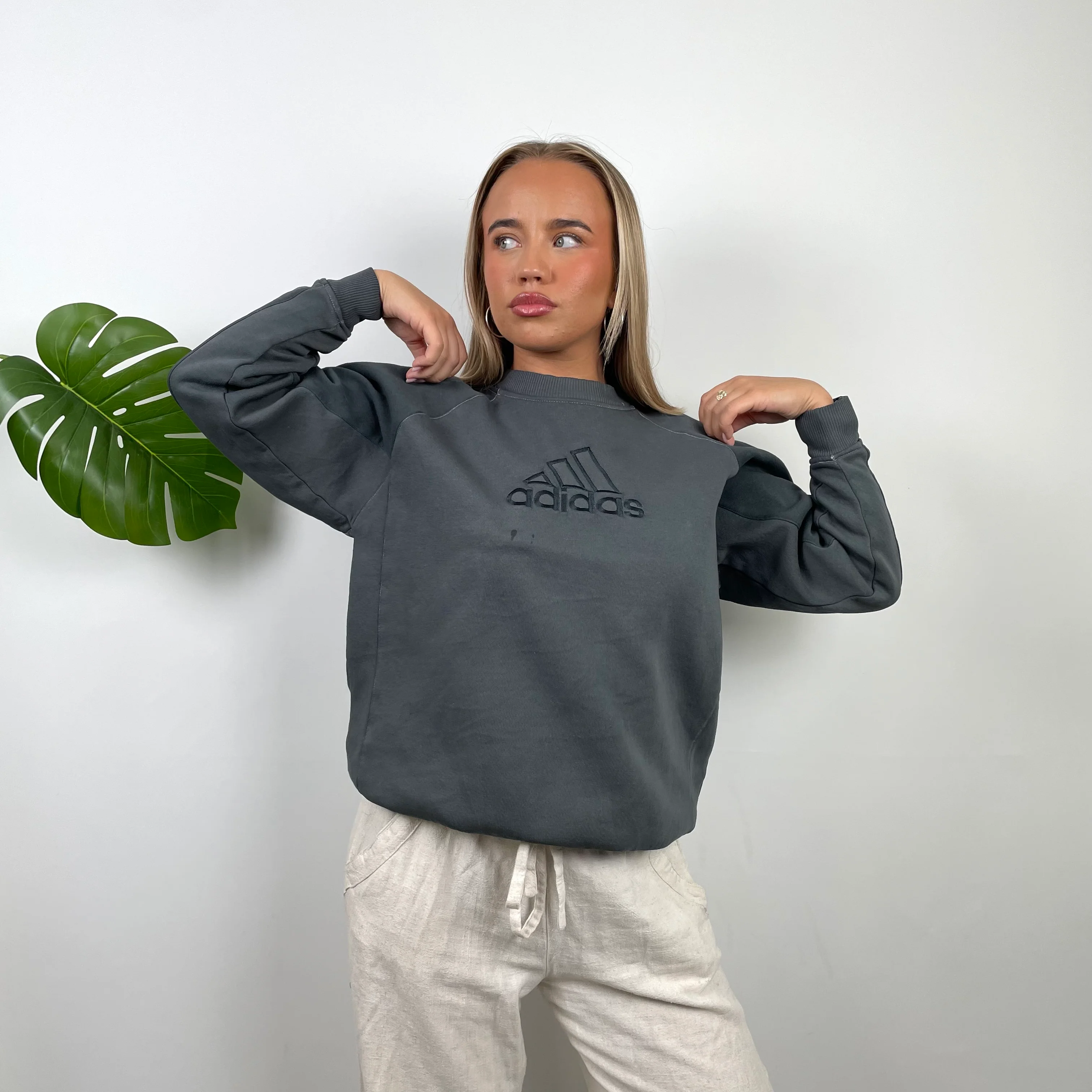 Adidas Green Embroidered Spell Out Sweatshirt (S) - Image 2
