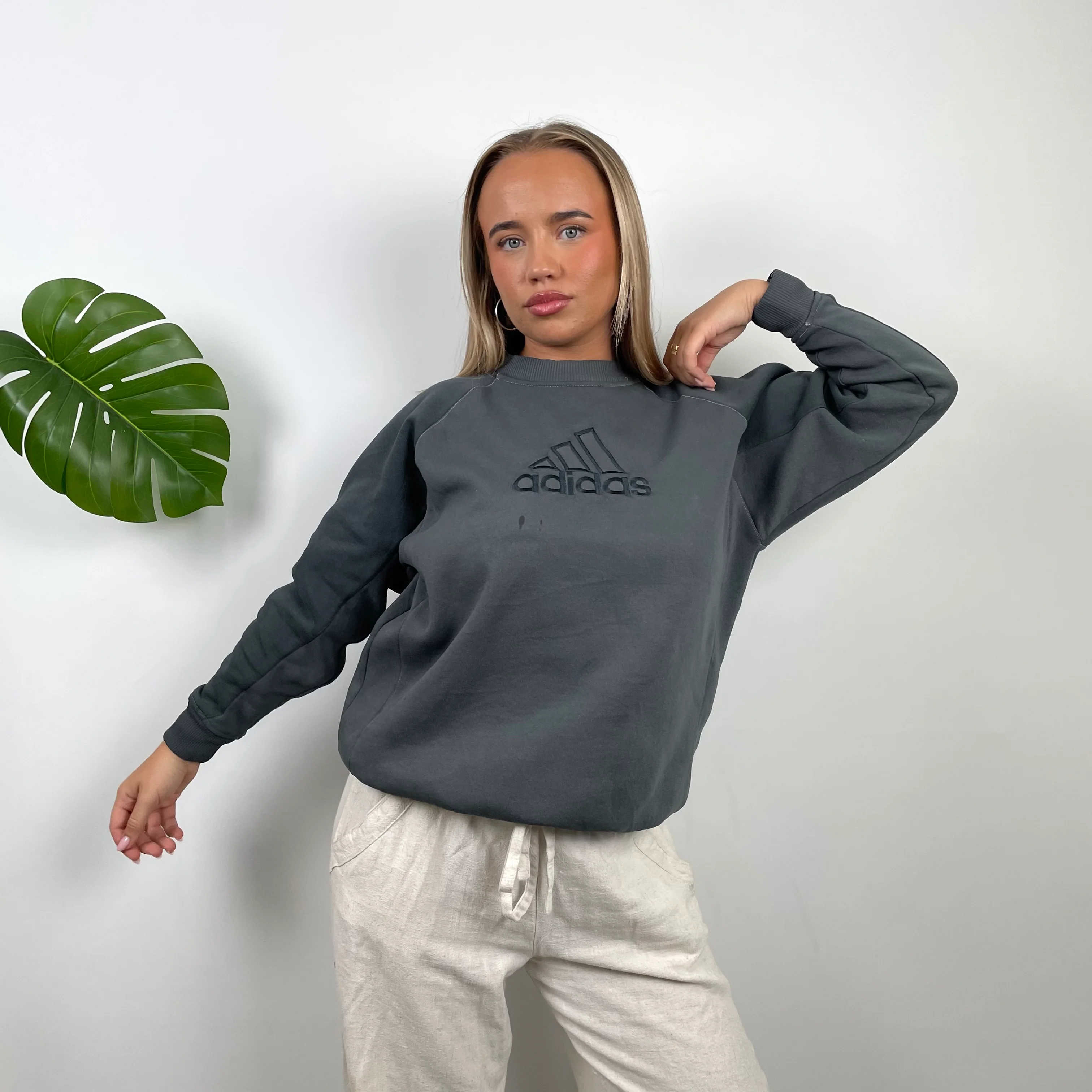 Adidas Green Embroidered Spell Out Sweatshirt (S) - Image 3