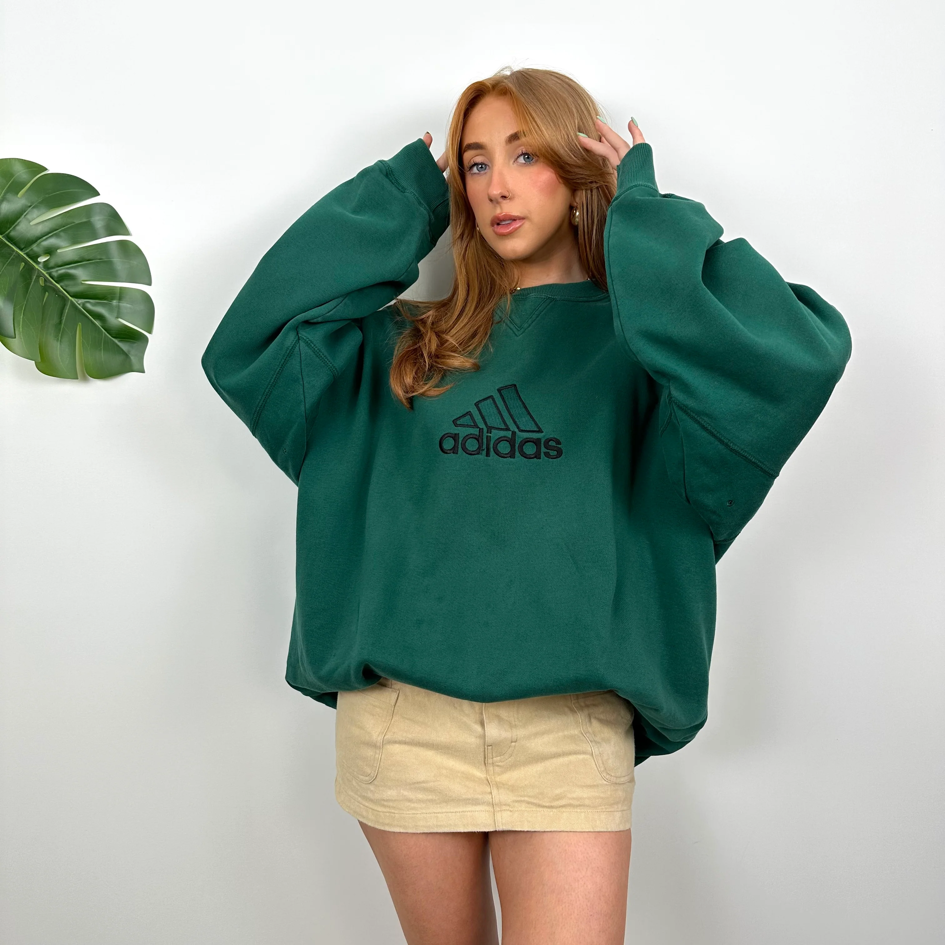 Adidas Green Embroidered Spell Out Sweatshirt (XL) - Image 2