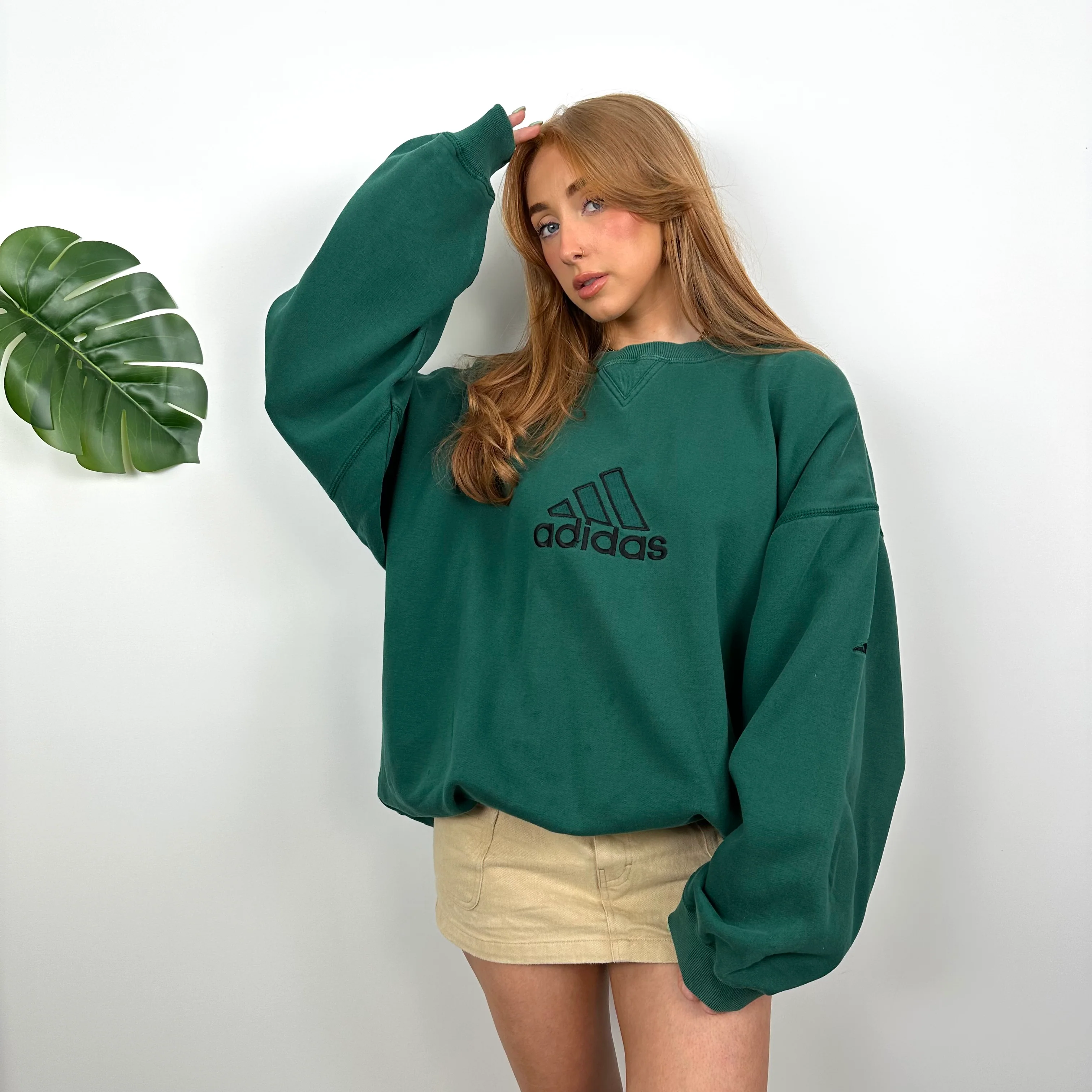 Adidas Green Embroidered Spell Out Sweatshirt (XL) - Image 3
