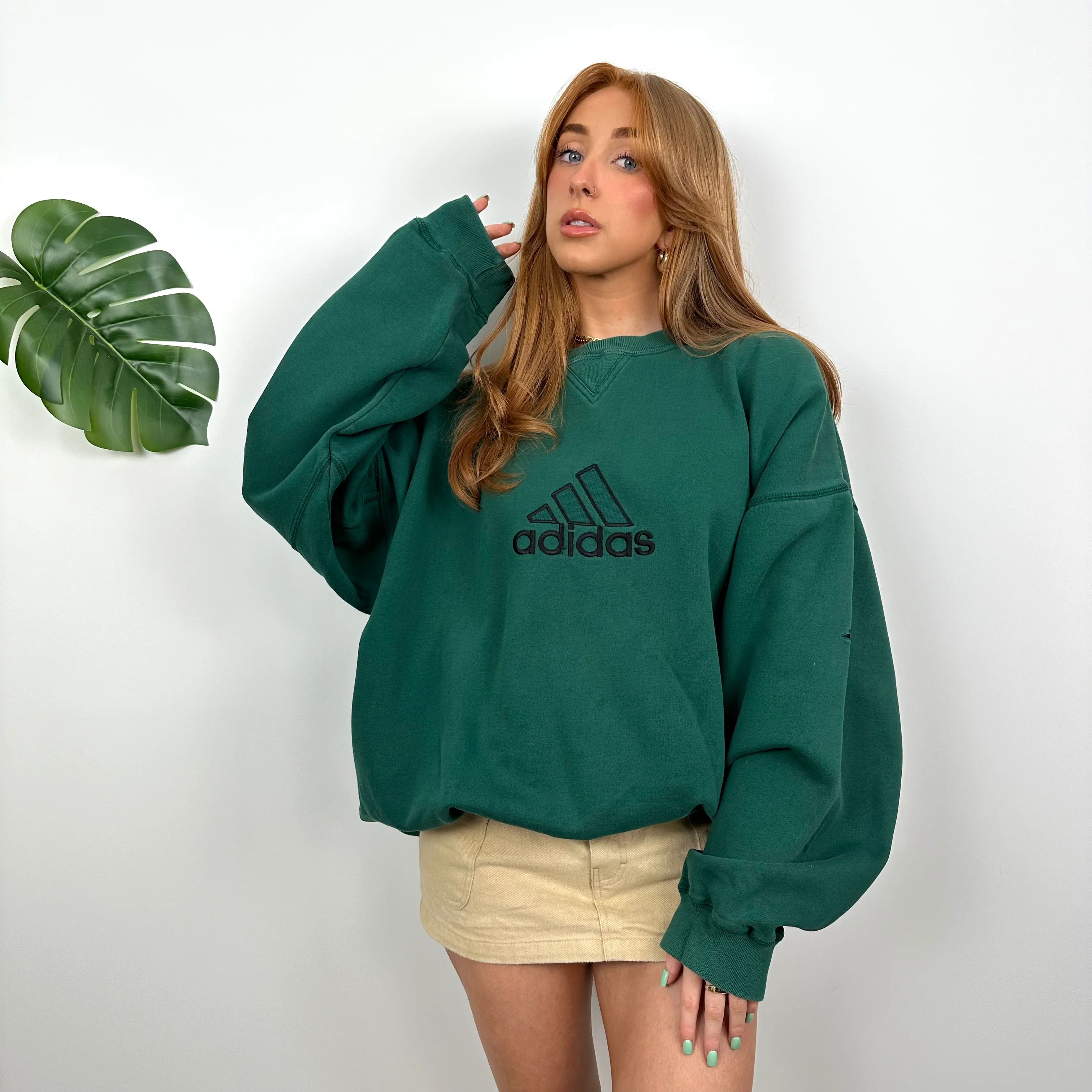 Adidas Green Embroidered Spell Out Sweatshirt (XL) - Image 4
