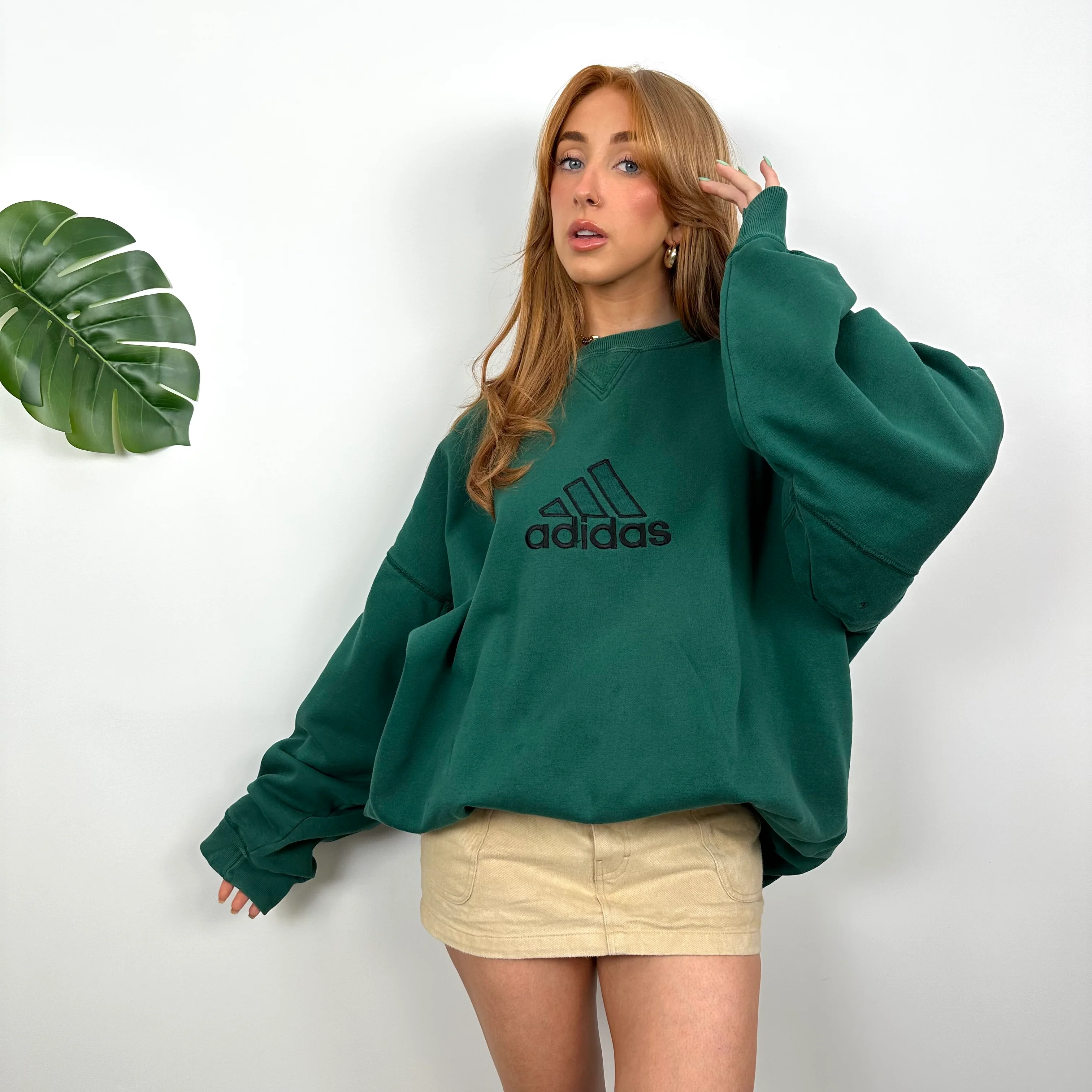 Adidas Green Embroidered Spell Out Sweatshirt (XL) - Image 5