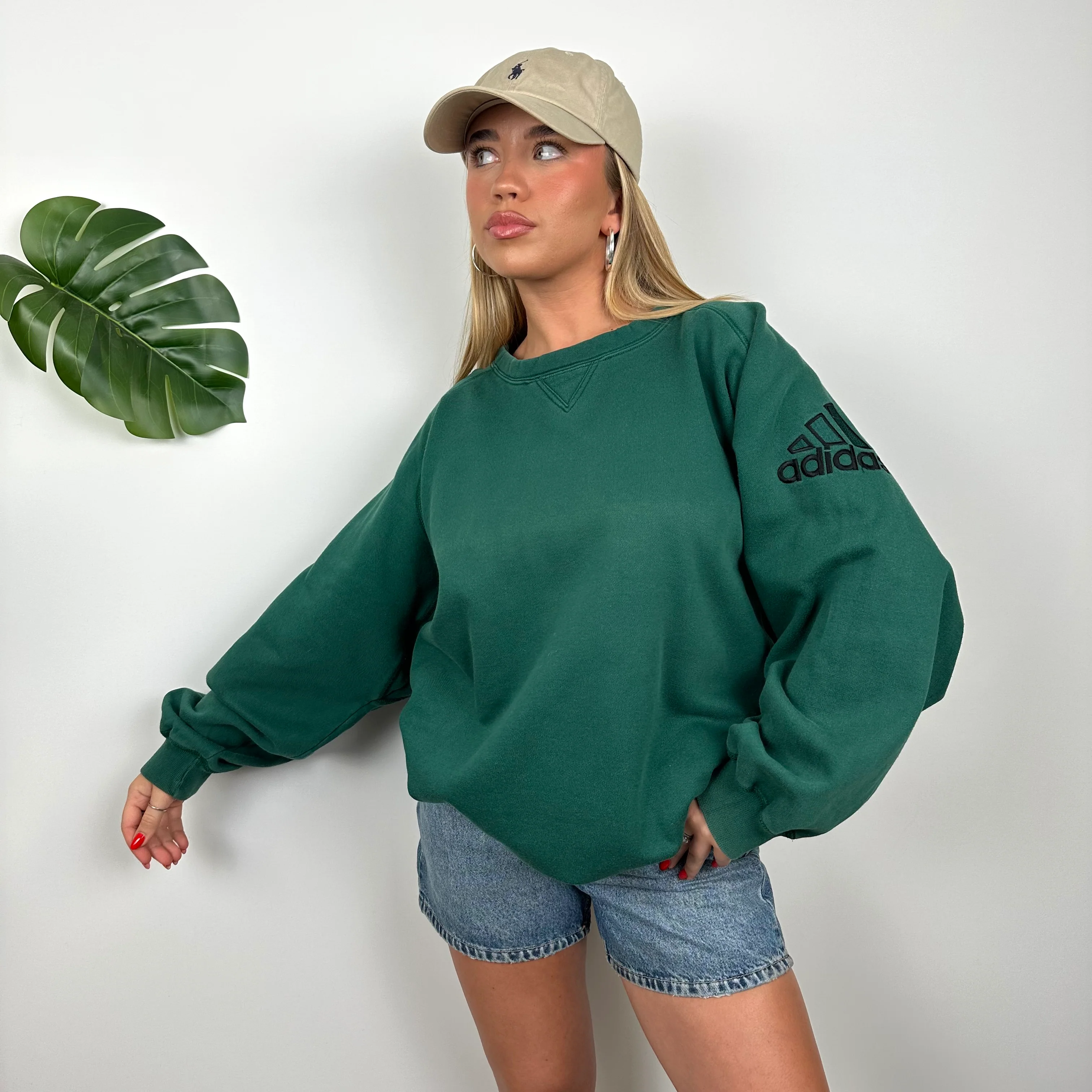 Adidas Green Embroidered Spell Out Sweatshirt (XXL) - Image 2