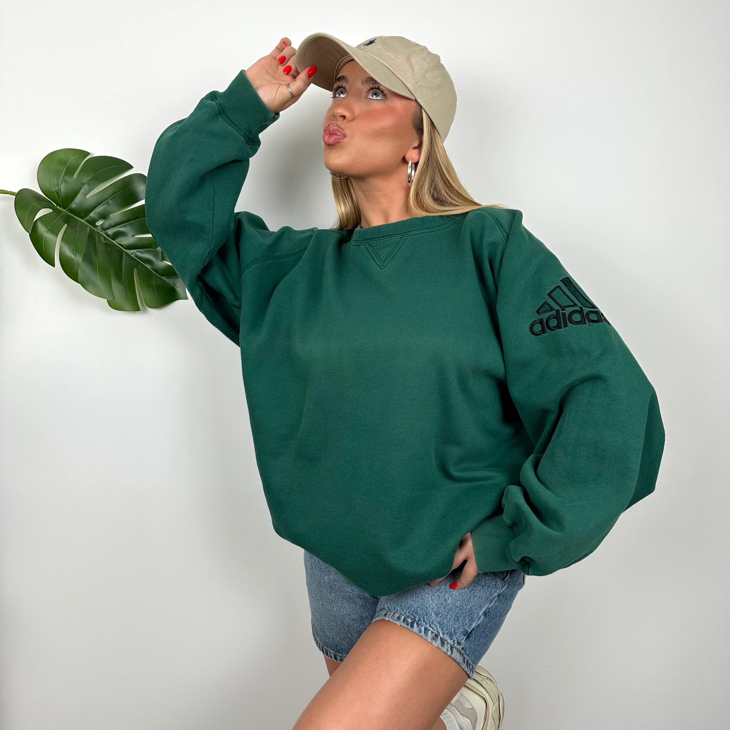 Adidas Green Embroidered Spell Out Sweatshirt (XXL) - Image 4