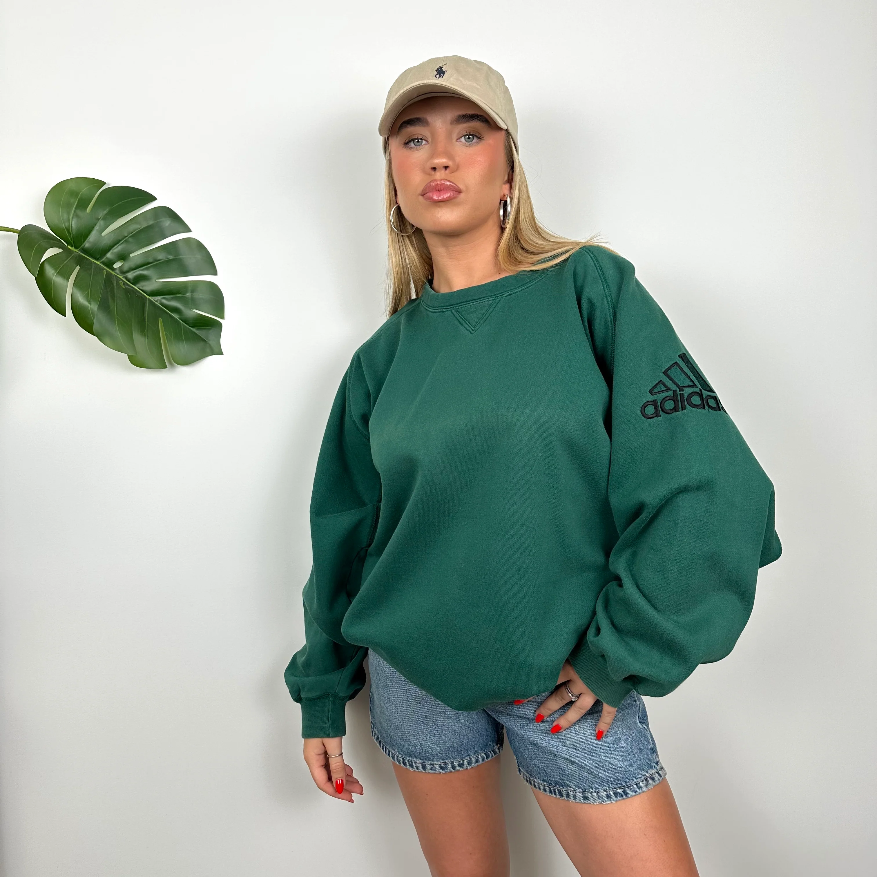 Adidas Green Embroidered Spell Out Sweatshirt (XXL) - Image 5
