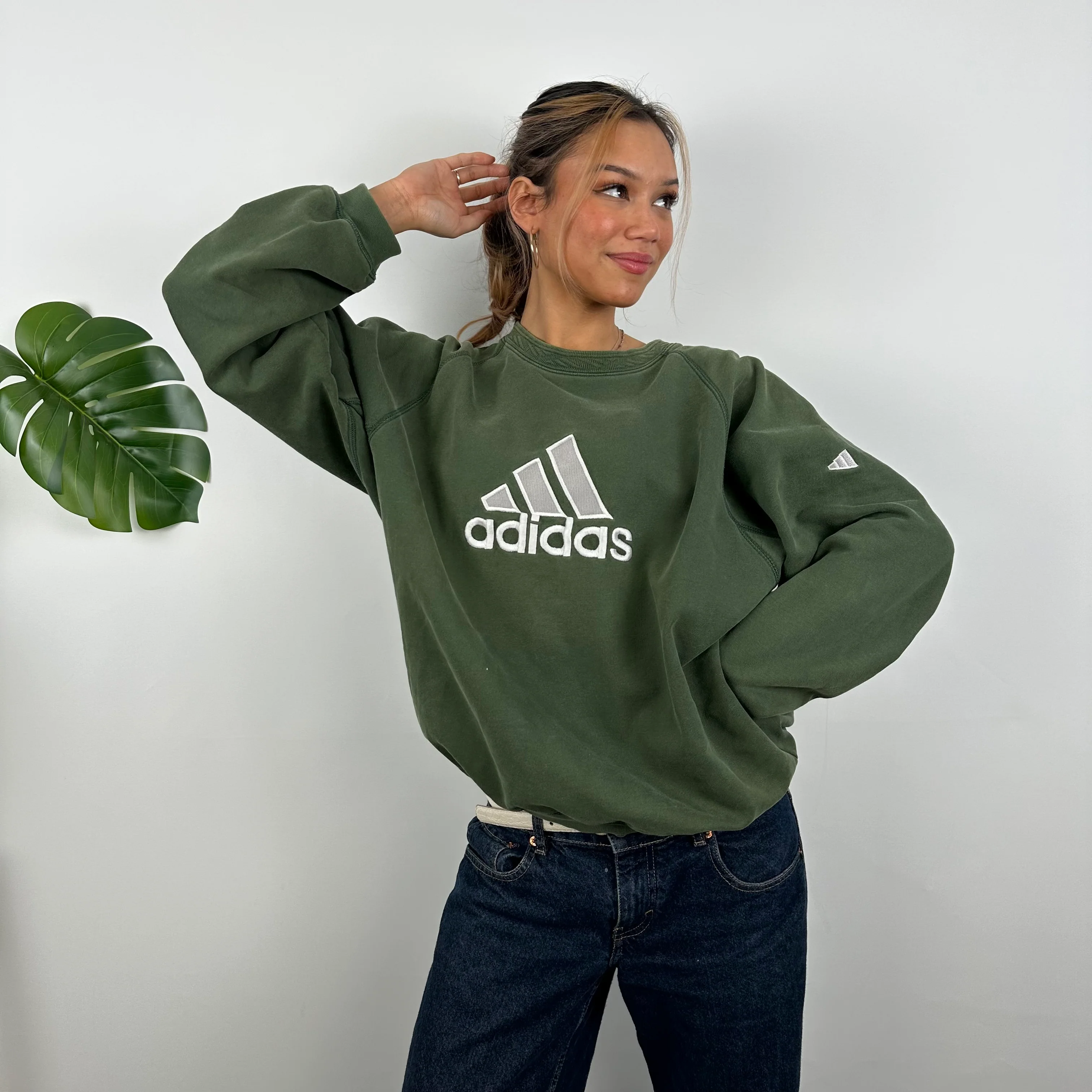 Adidas Green Embroidered Spell Out Sweatshirt (M)