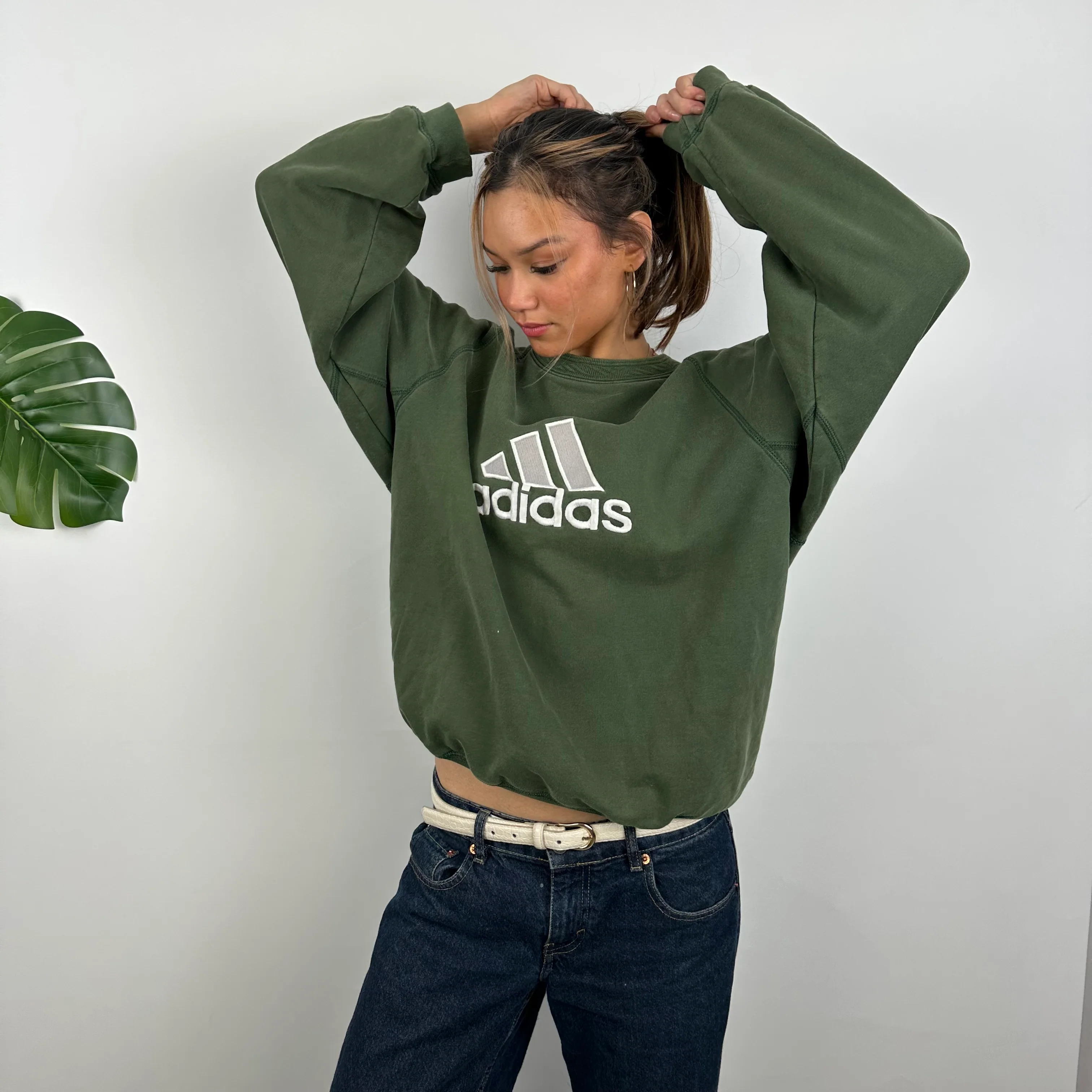 Adidas Green Embroidered Spell Out Sweatshirt (M) - Image 2