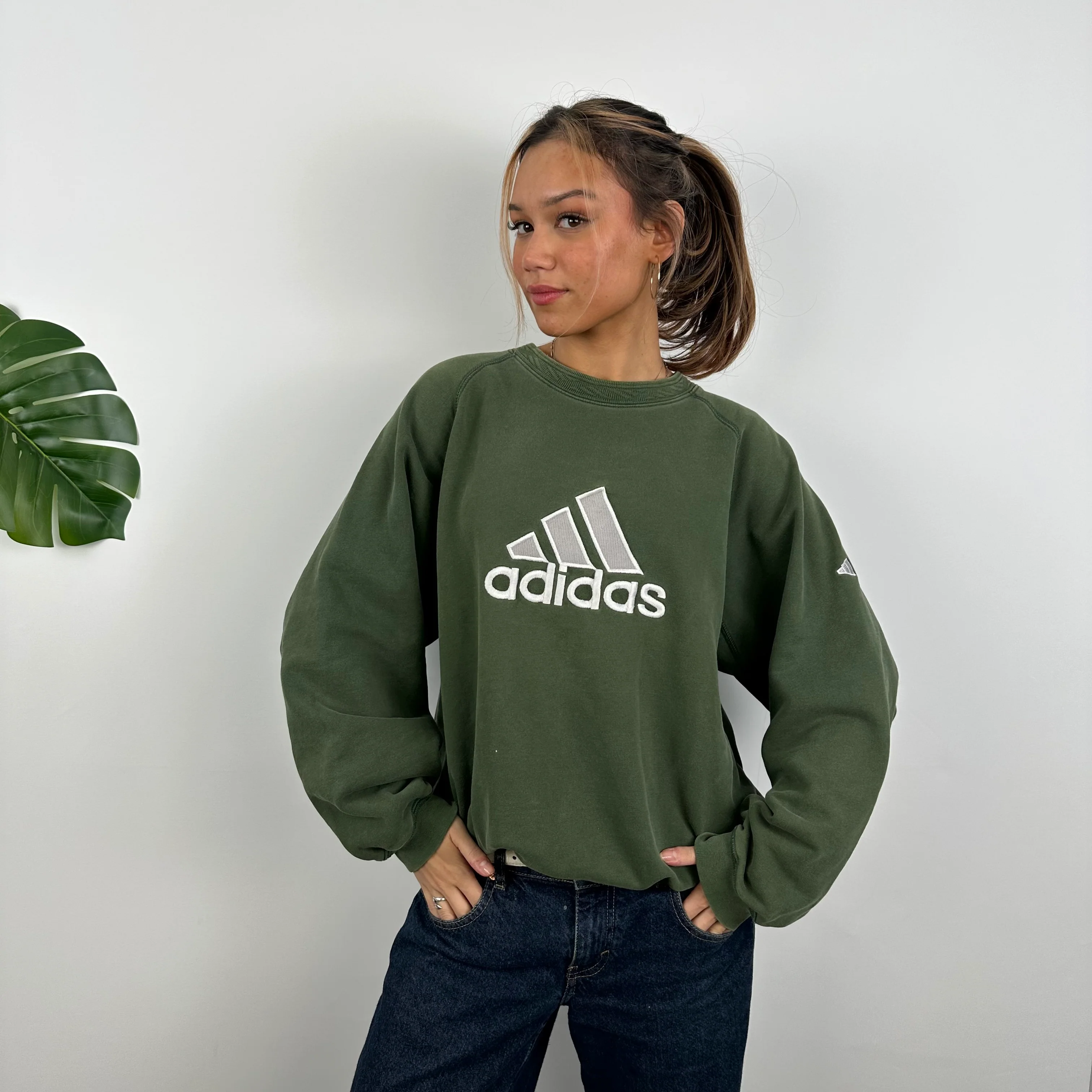 Adidas Green Embroidered Spell Out Sweatshirt (M) - Image 4