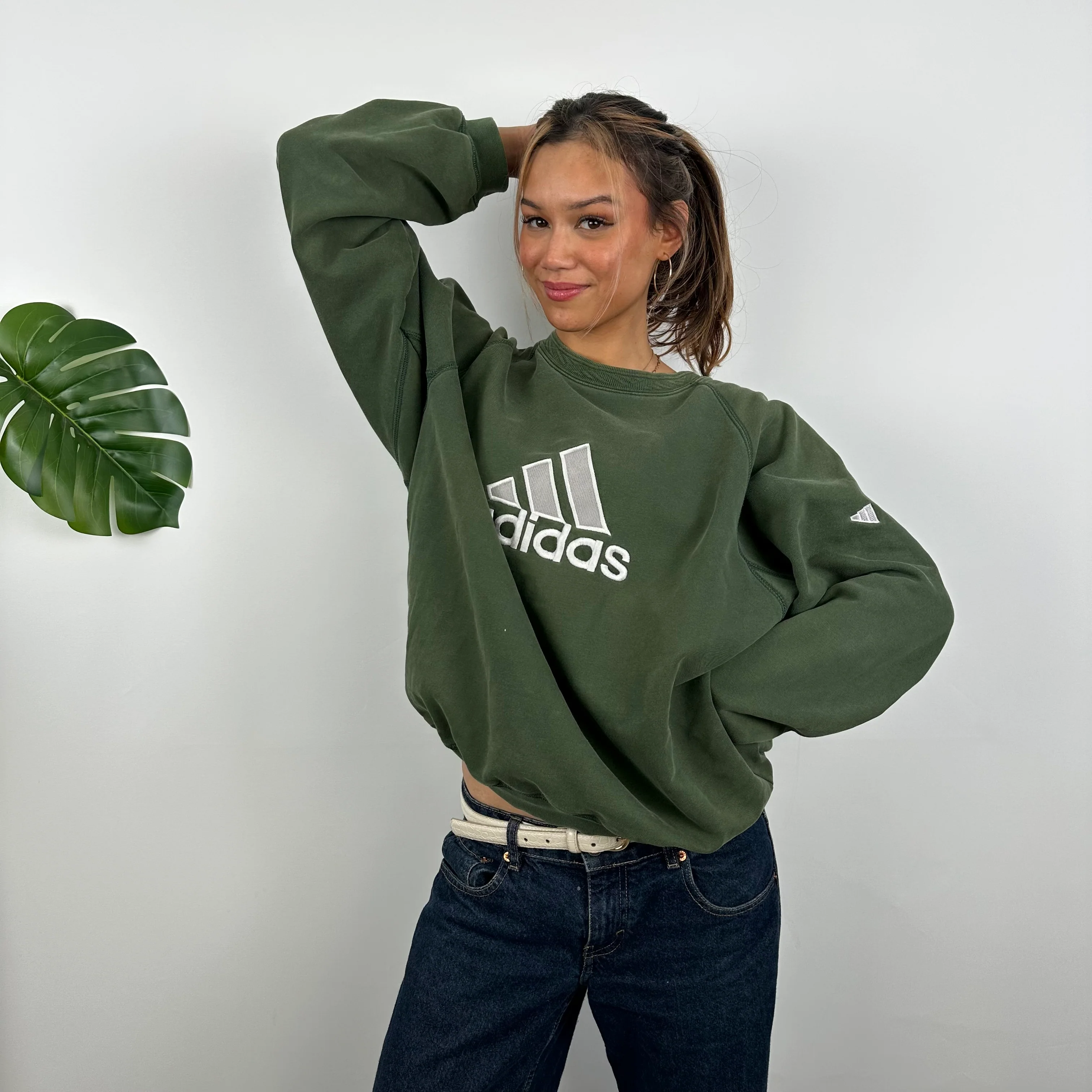 Adidas Green Embroidered Spell Out Sweatshirt (M) - Image 7
