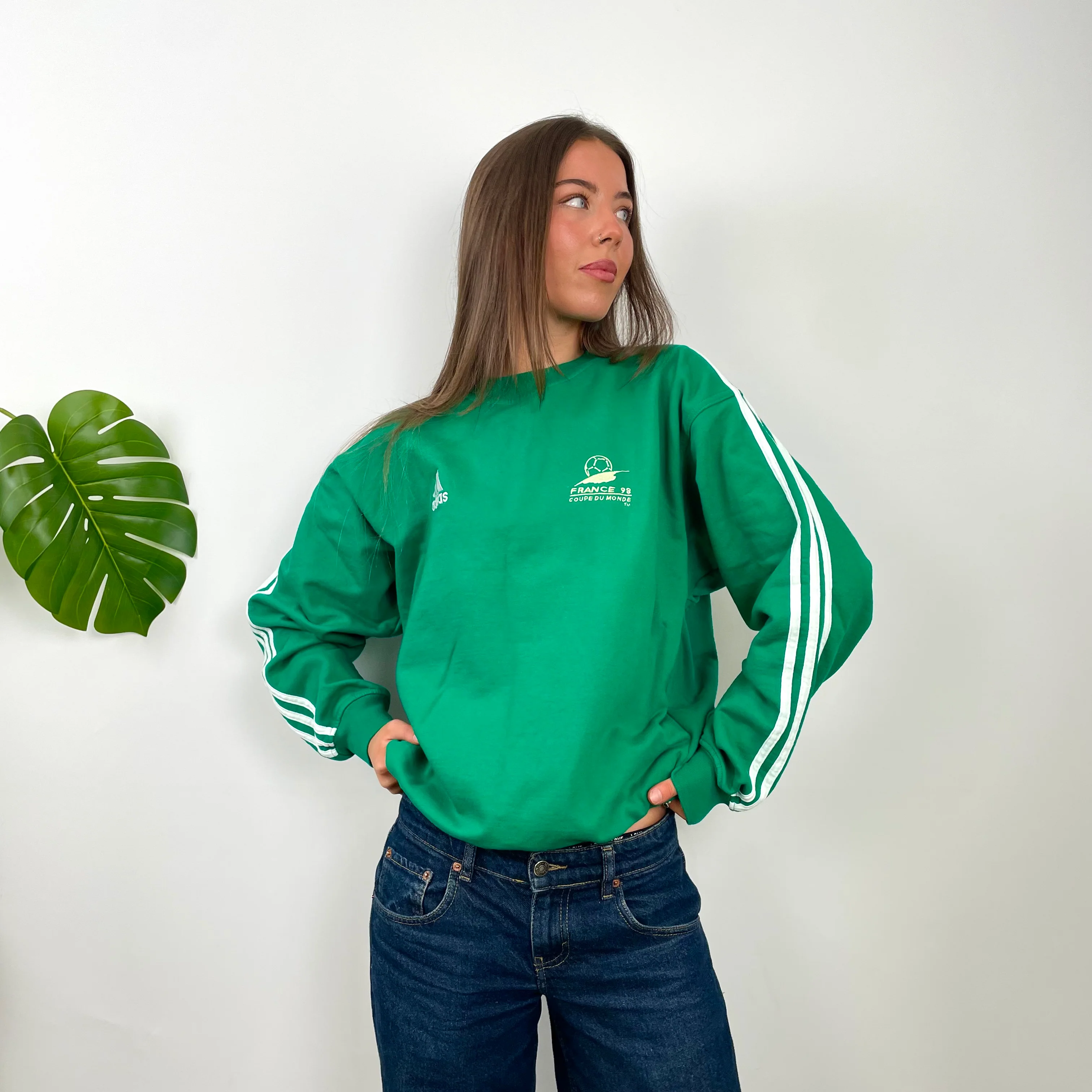 Adidas Green Embroidered Spell Out Sweatshirt (M) - Image 3