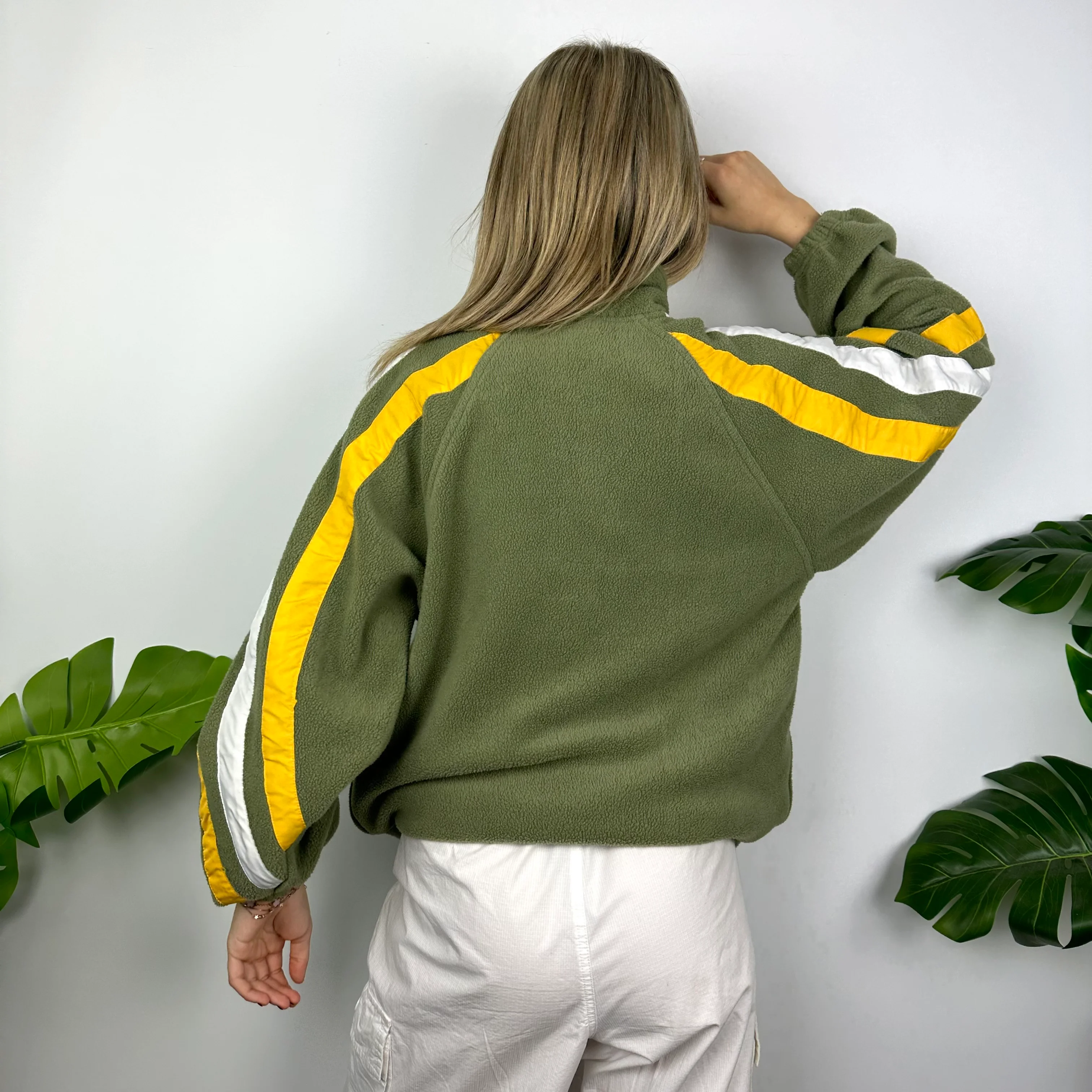 Adidas Green Embroidered Spell Out Teddy Bear Fleece Quarter Zip Sweatshirt (XL) - Image 4