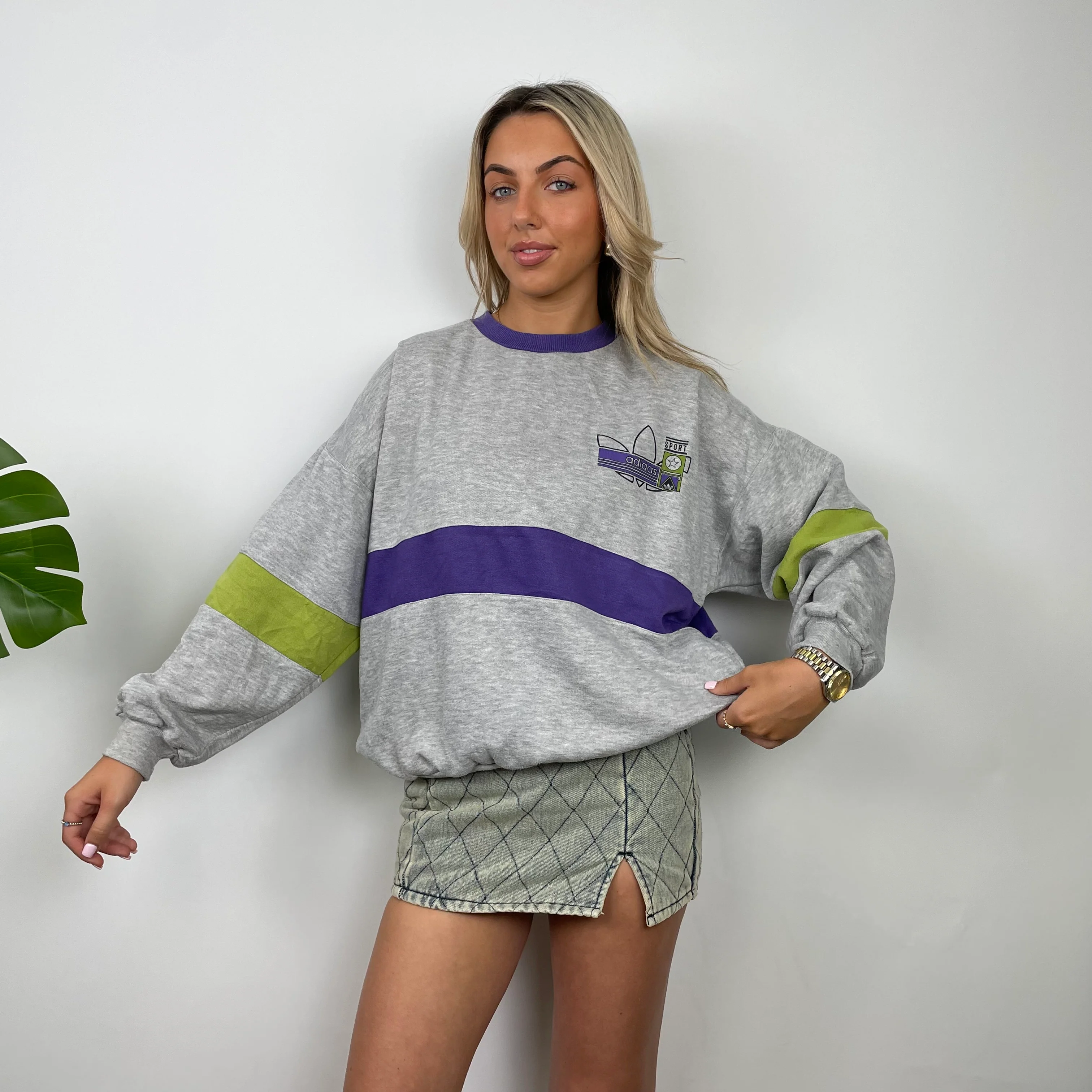 Adidas Grey Colour Block Sweatshirt (S) - Image 2