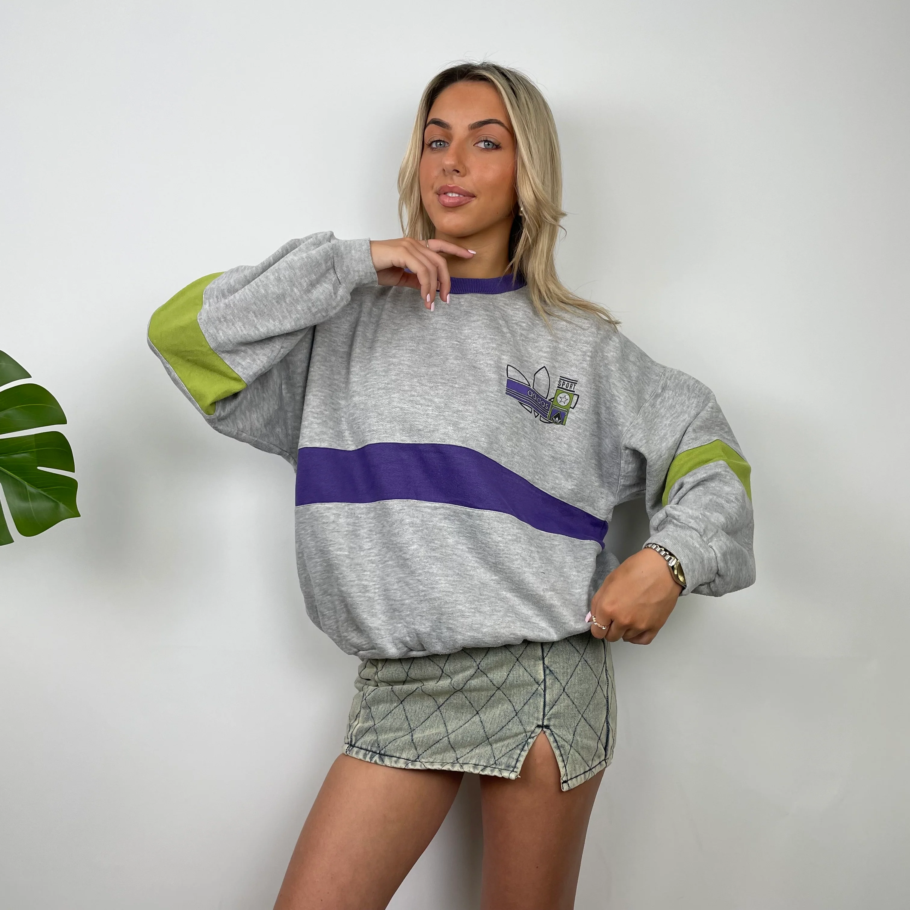 Adidas Grey Colour Block Sweatshirt (S) - Image 6