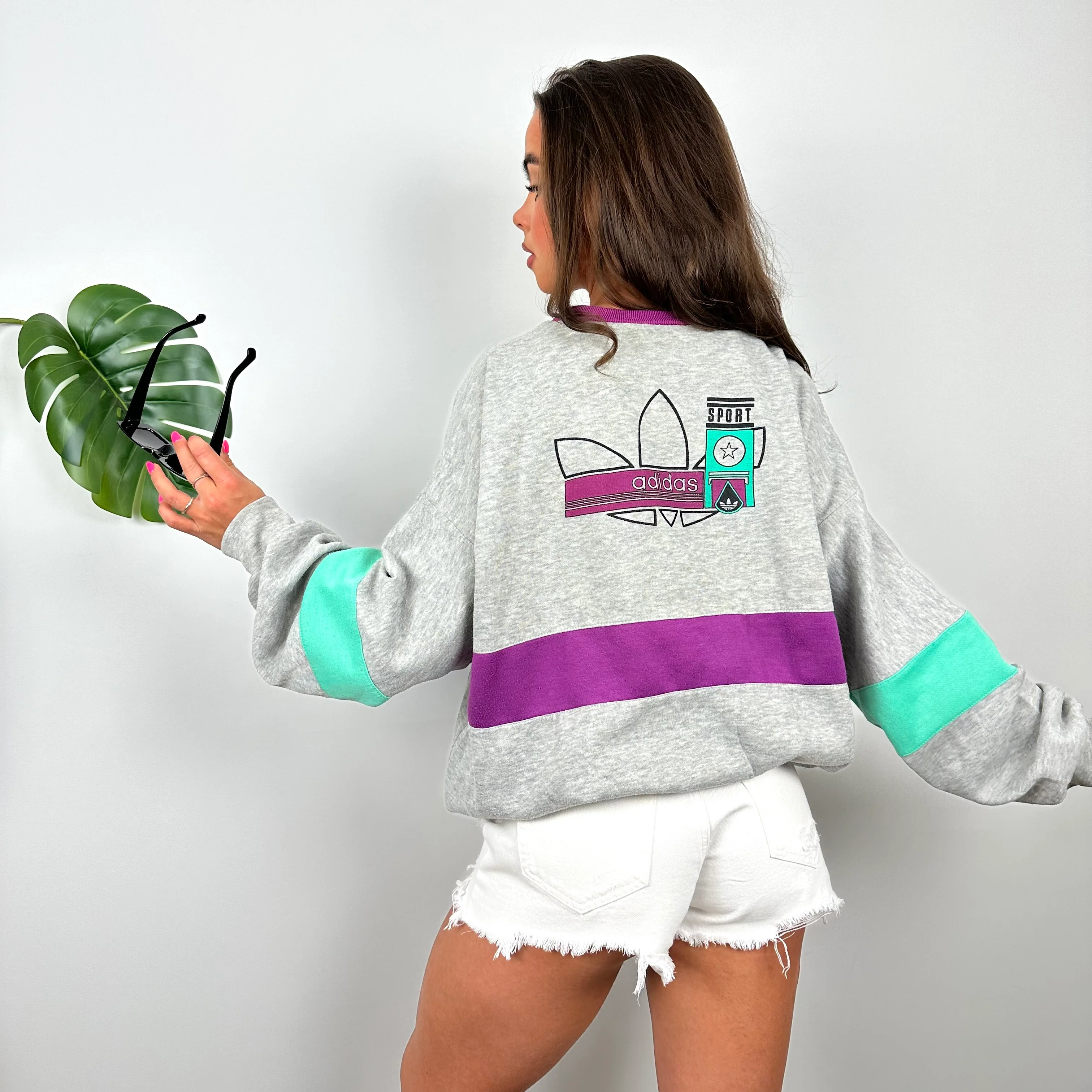 Adidas Grey Colour Block Sweatshirt (S) - Image 2