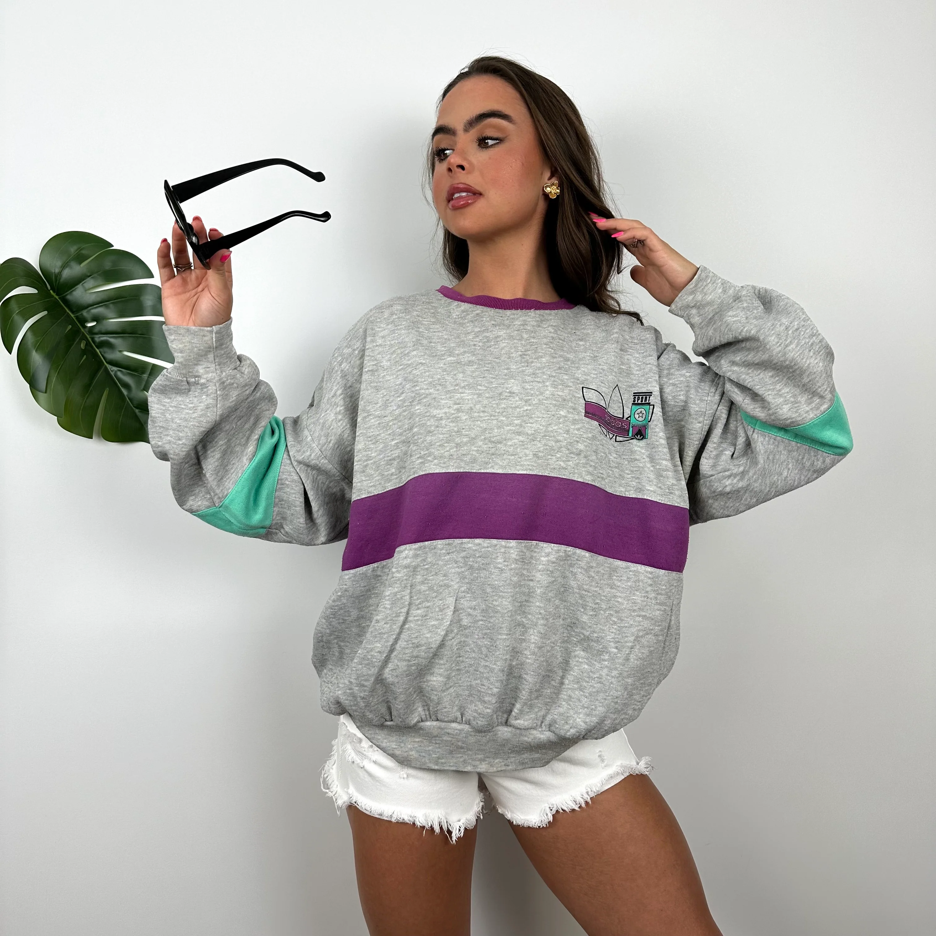 Adidas Grey Colour Block Sweatshirt (S) - Image 3
