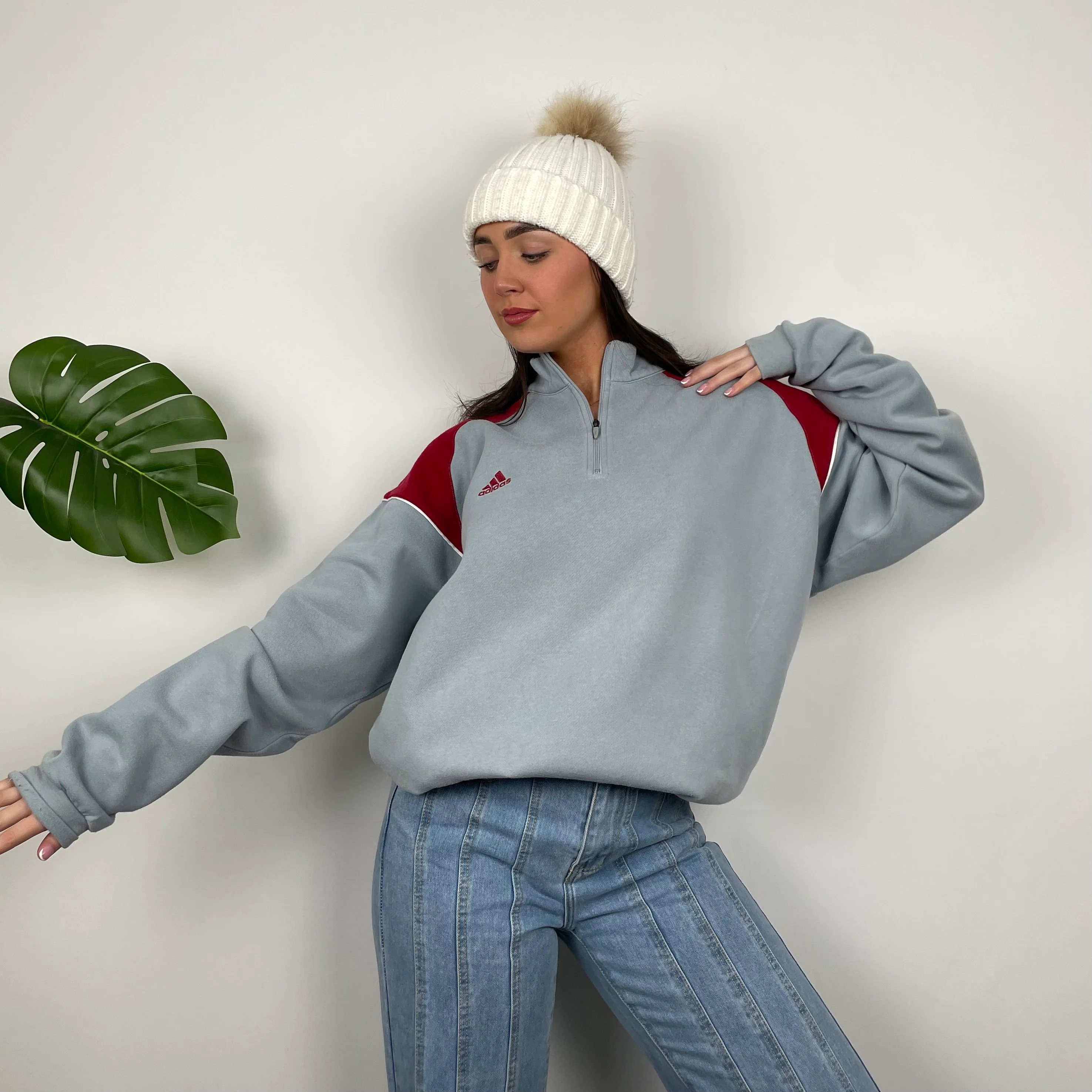 Adidas Grey Embroidered Spell Out Quarter Zip Sweatshirt (XL) - Image 4