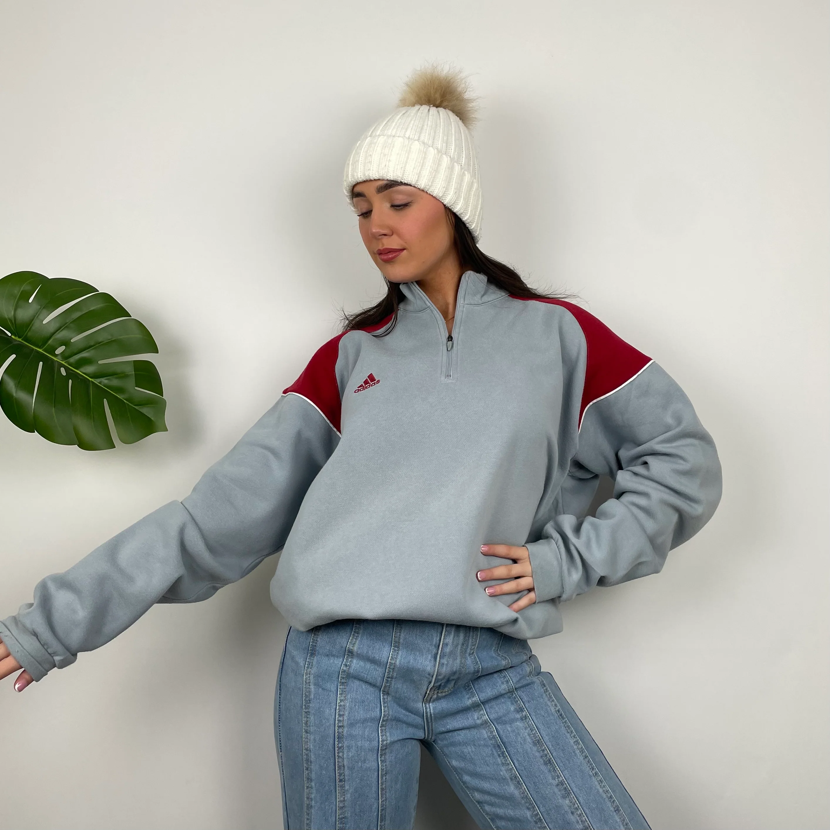 Adidas Grey Embroidered Spell Out Quarter Zip Sweatshirt (XL) - Image 5