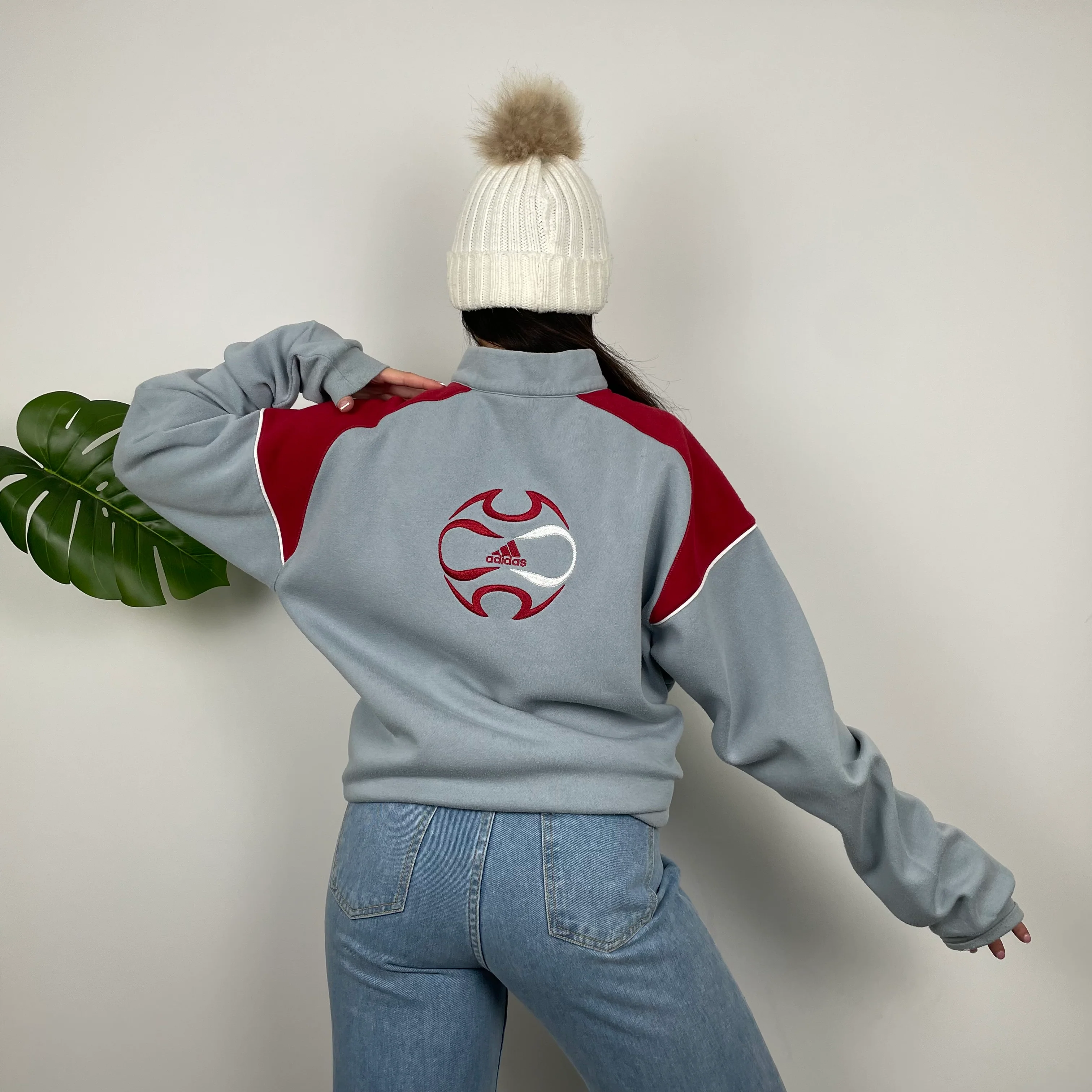 Adidas Grey Embroidered Spell Out Quarter Zip Sweatshirt (XL) - Image 7