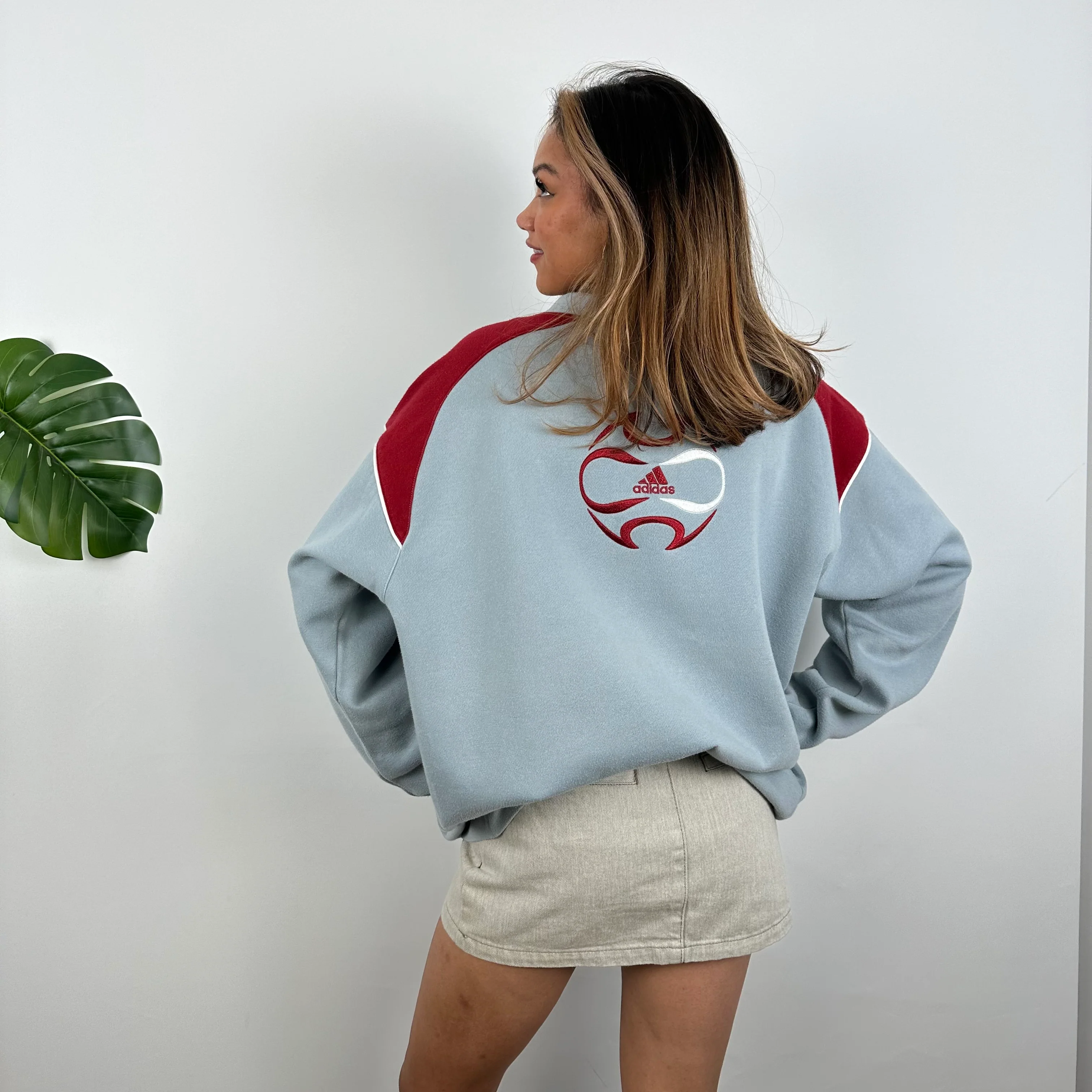Adidas Grey Embroidered Spell Out Quarter Zip Sweatshirt (XL)
