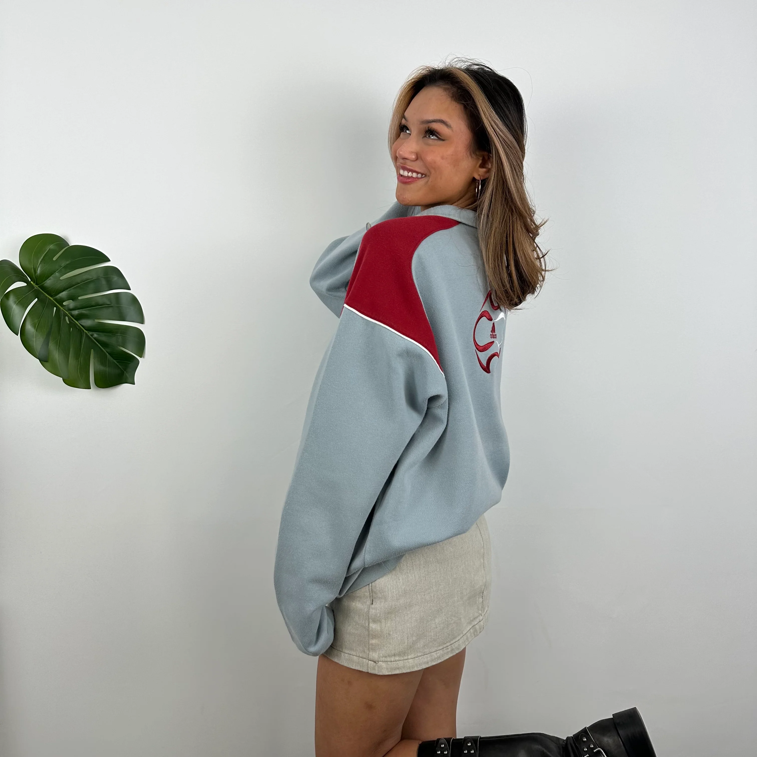 Adidas Grey Embroidered Spell Out Quarter Zip Sweatshirt (XL) - Image 3