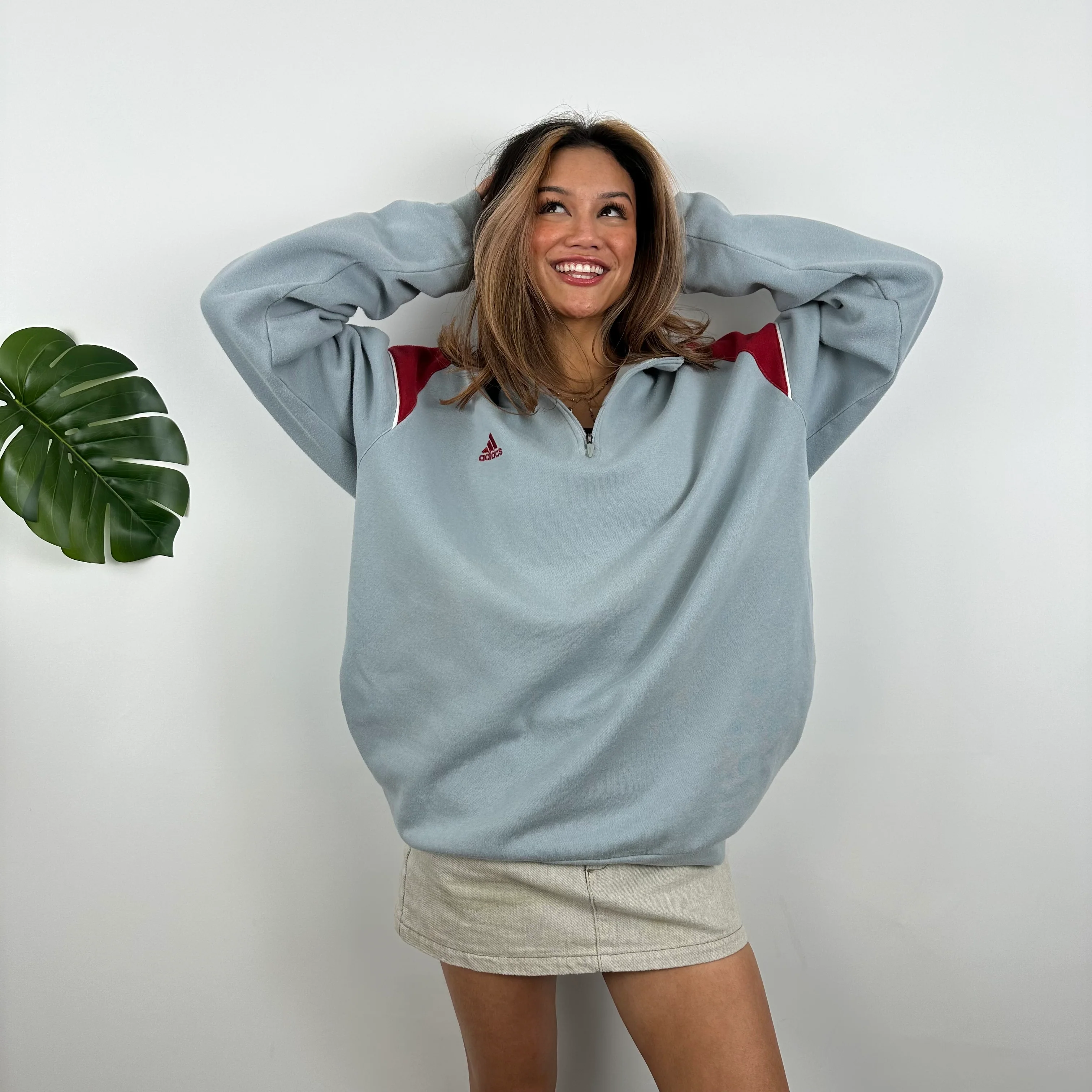 Adidas Grey Embroidered Spell Out Quarter Zip Sweatshirt (XL) - Image 4