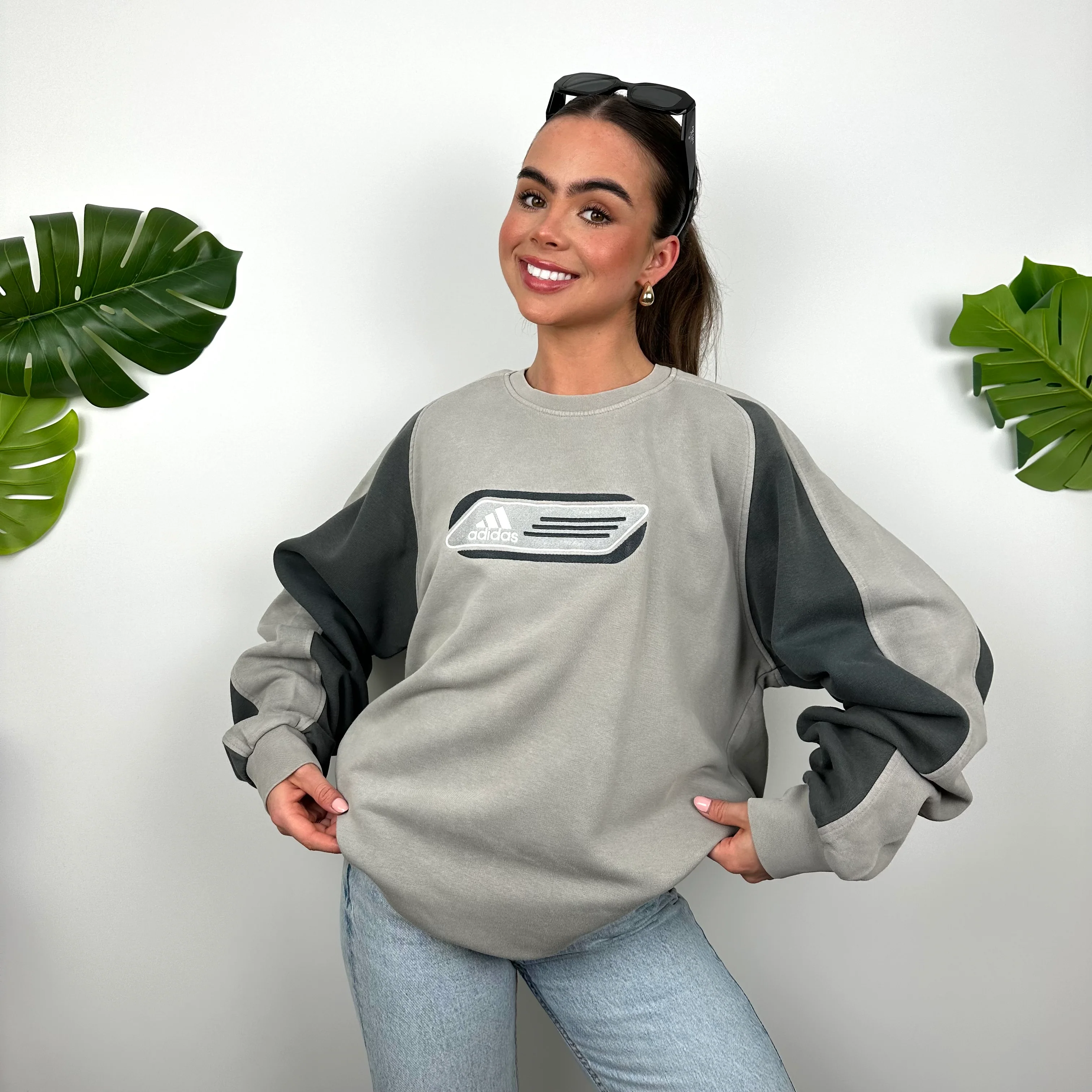 Adidas Grey Embroidered Spell Out Sweatshirt (L) - Image 3