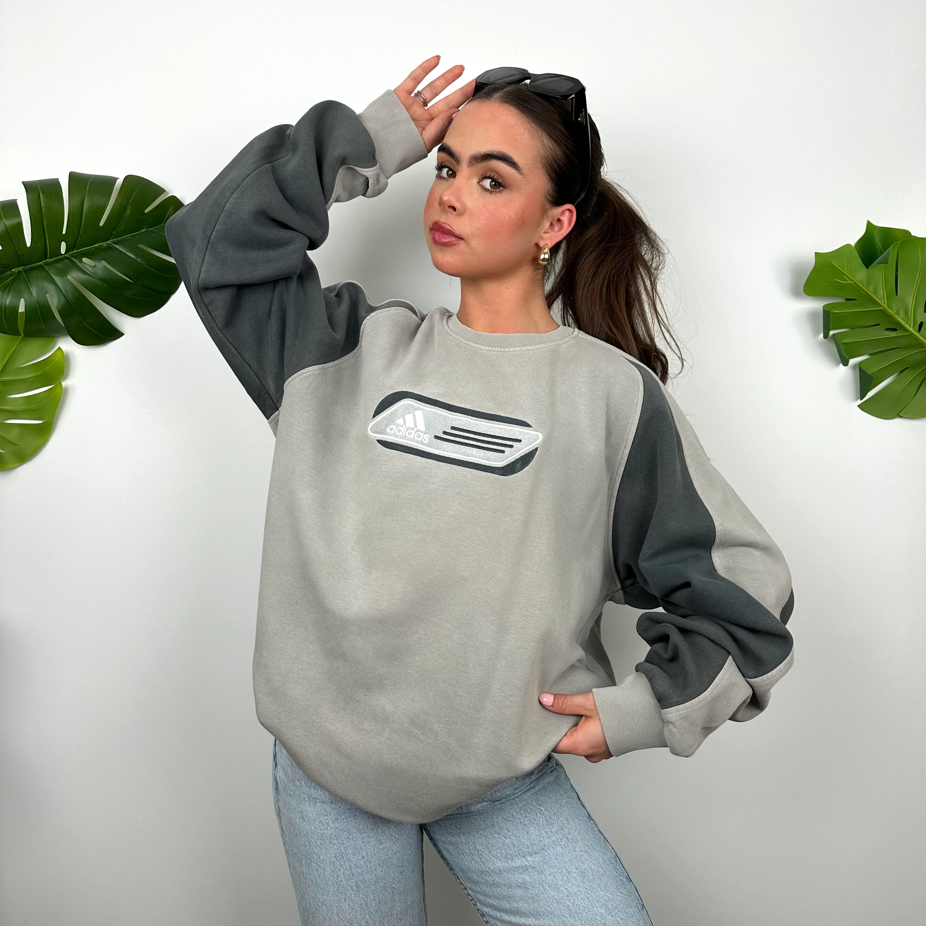 Adidas Grey Embroidered Spell Out Sweatshirt (L) - Image 4