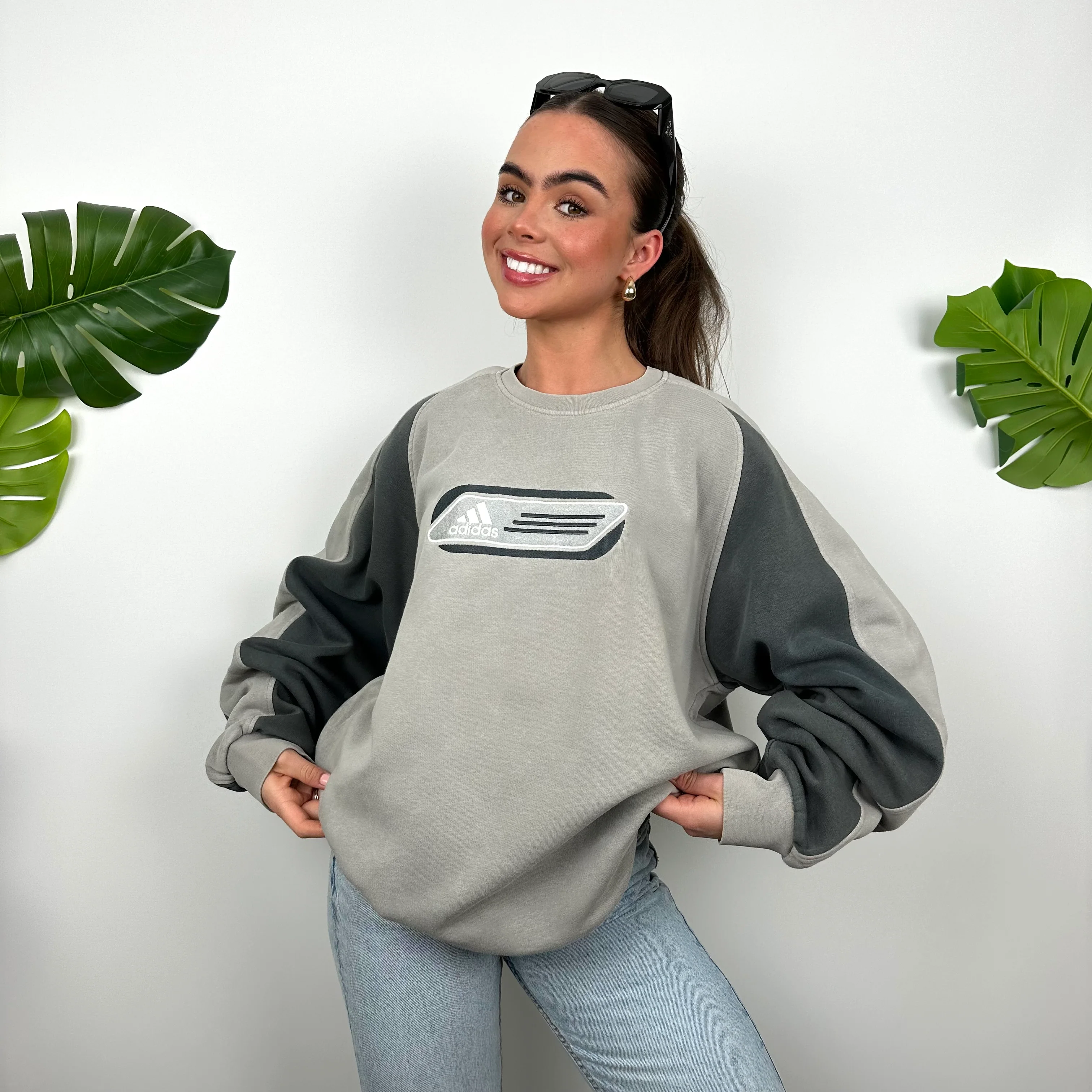 Adidas Grey Embroidered Spell Out Sweatshirt (L) - Image 5