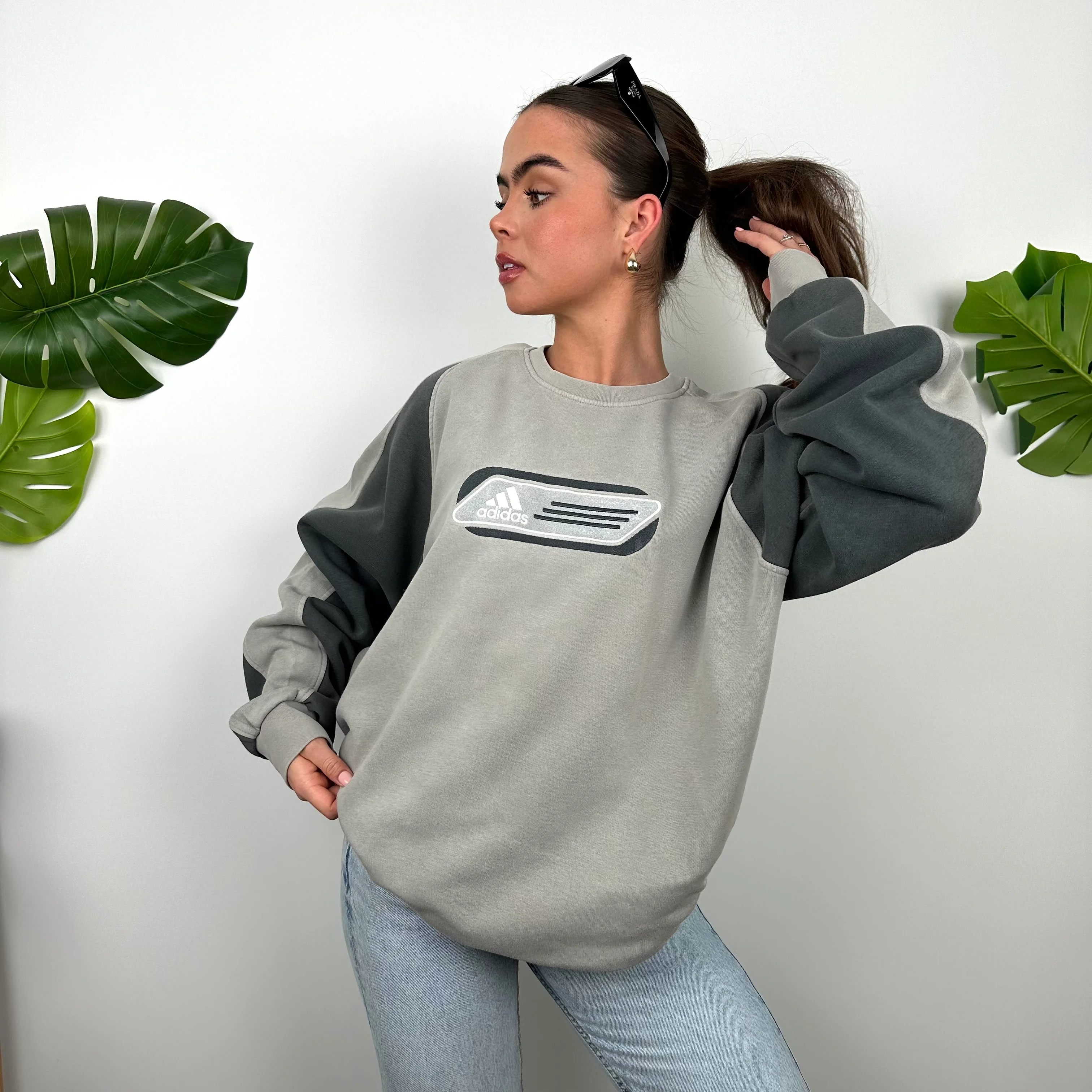 Adidas Grey Embroidered Spell Out Sweatshirt (L) - Image 6