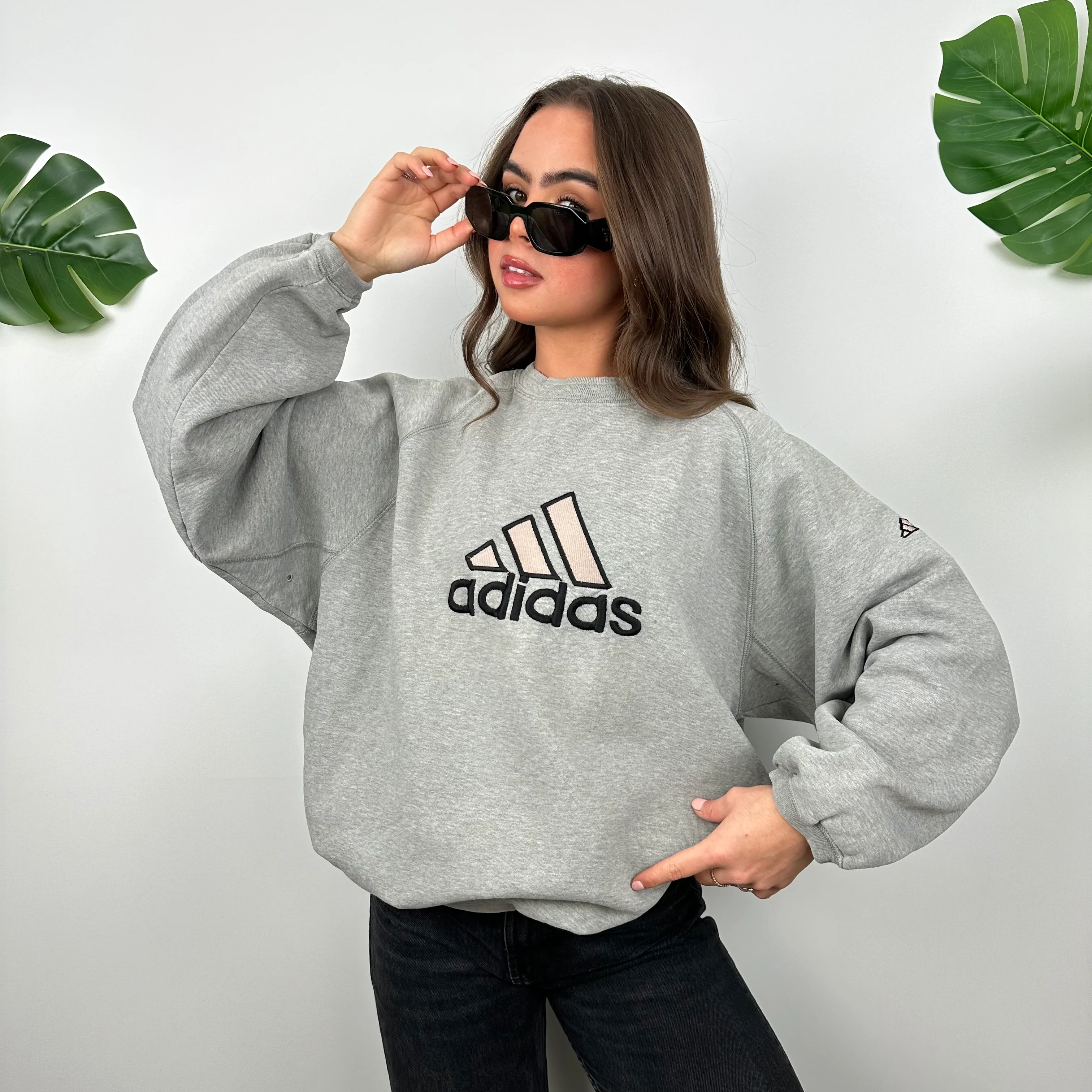 Adidas Grey Embroidered Spell Out Sweatshirt (M) - Image 2